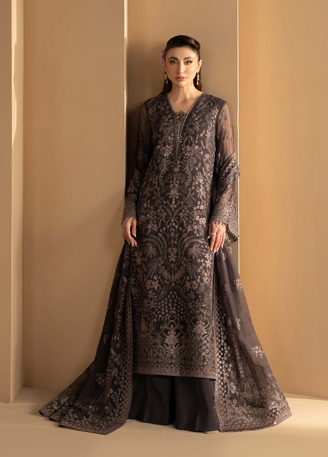 Purkashish By Lavish Premium Luxury Embroidered Chiffon 3 Piece Unstitched Suit LP26PC D-PK-05 COCO NOIR