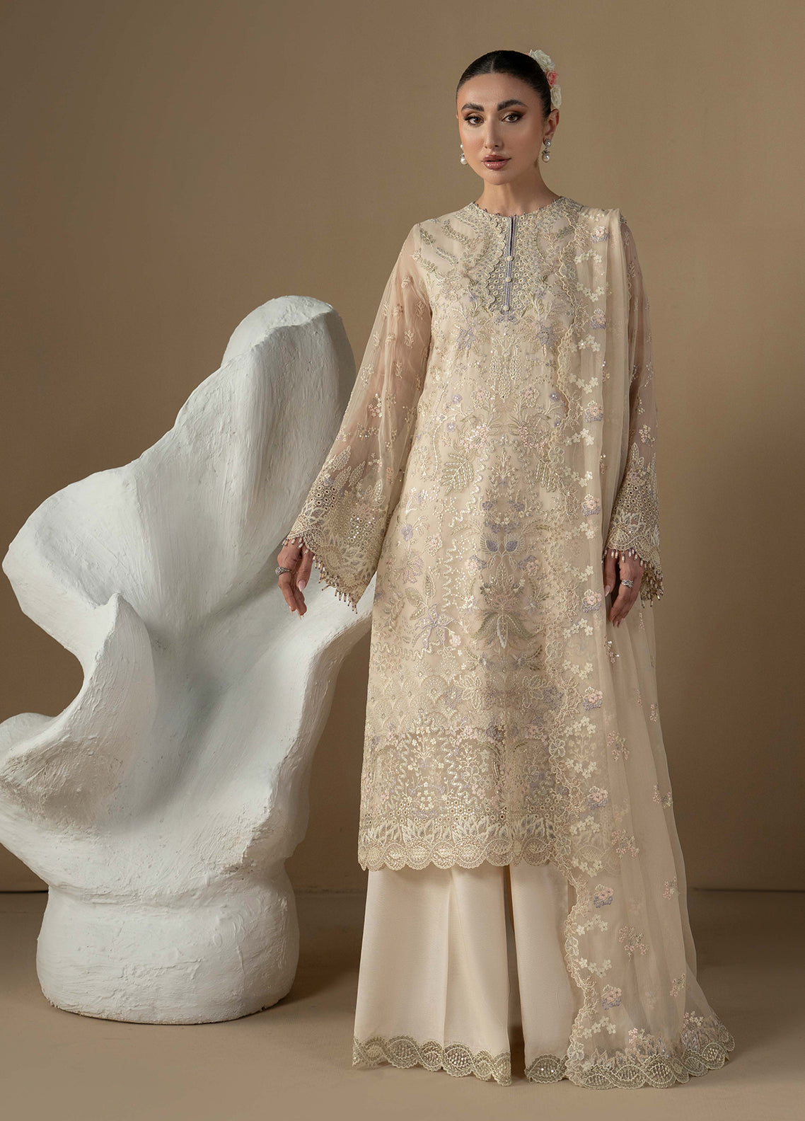 Purkashish By Lavish Premium Luxury Embroidered Chiffon 3 Piece Unstitched Suit LP26PC D-PK-08 PEARL IVORY