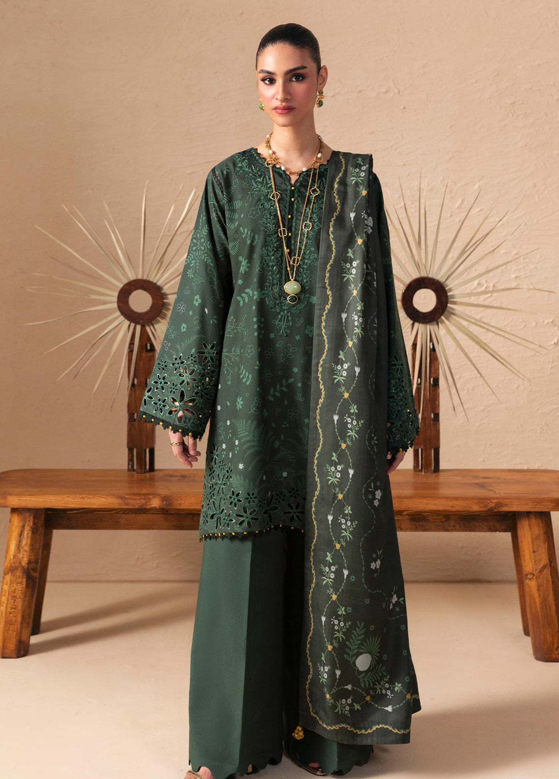 QPrints By Qalamkar Embroidered Slub Linen 3 Piece Unstitched Suit QLM26QW D-4B ELARIS