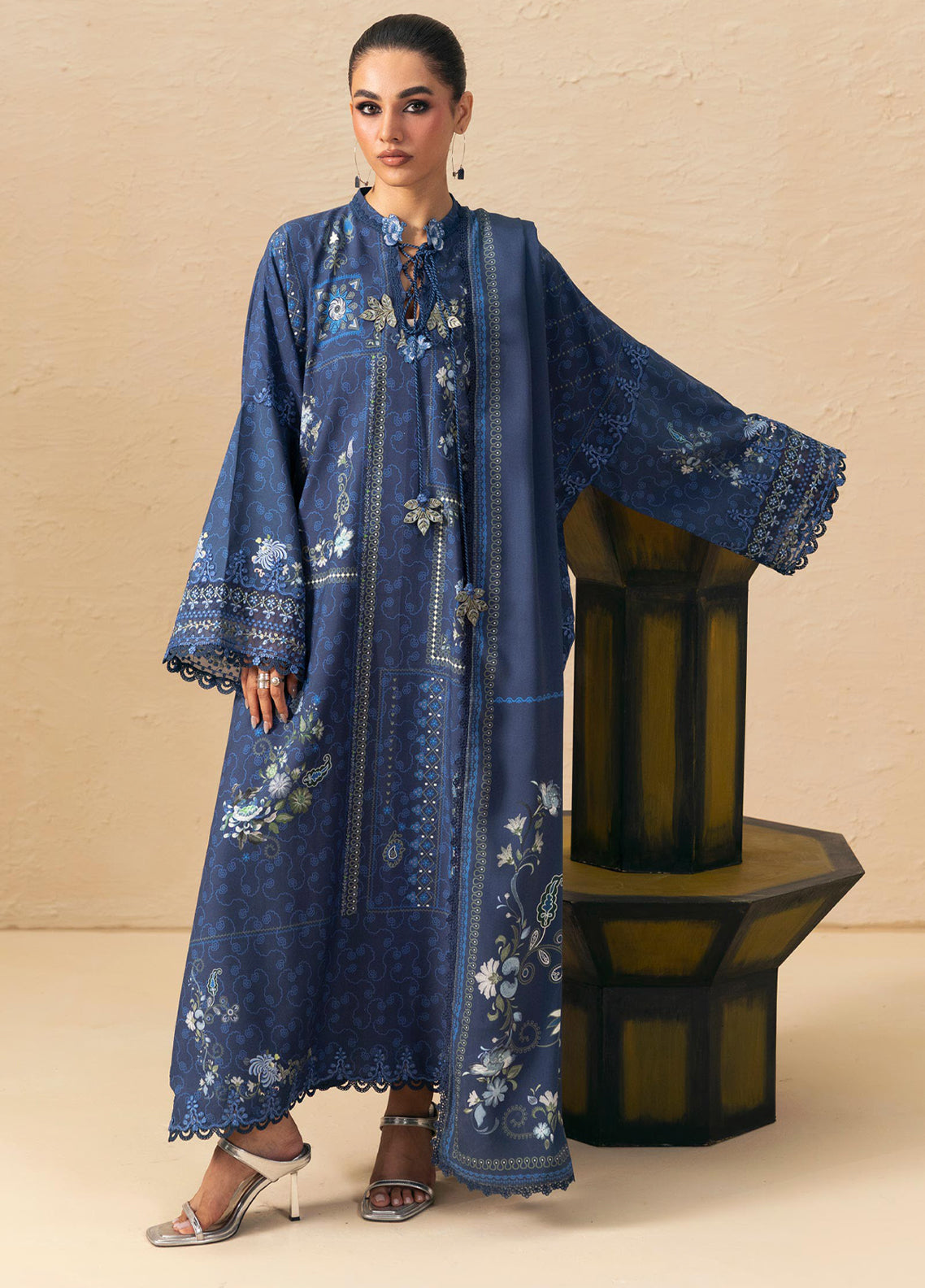 QPrints By Qalamkar Embroidered Slub Linen 3 Piece Unstitched Suit QLM26QW D-5B CALINA