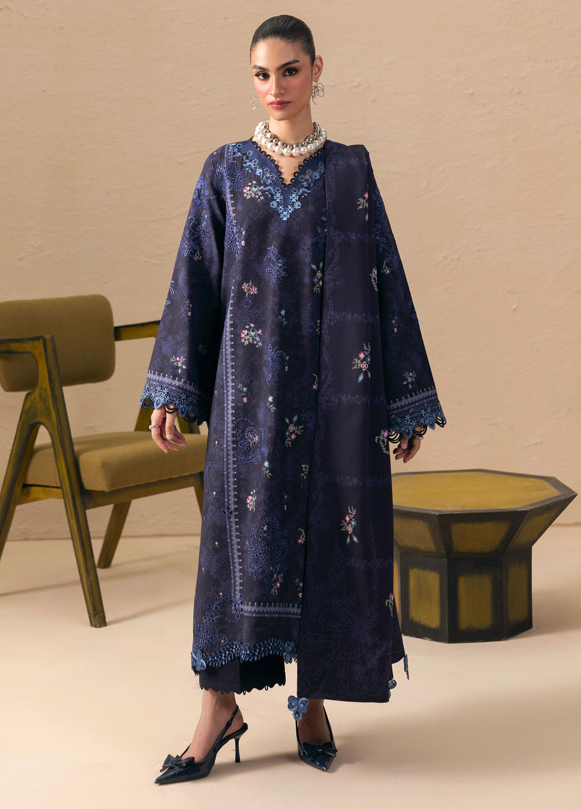 QPrints By Qalamkar Embroidered Slub Linen 3 Piece Unstitched Suit QLM26QW D-8A NOREEN