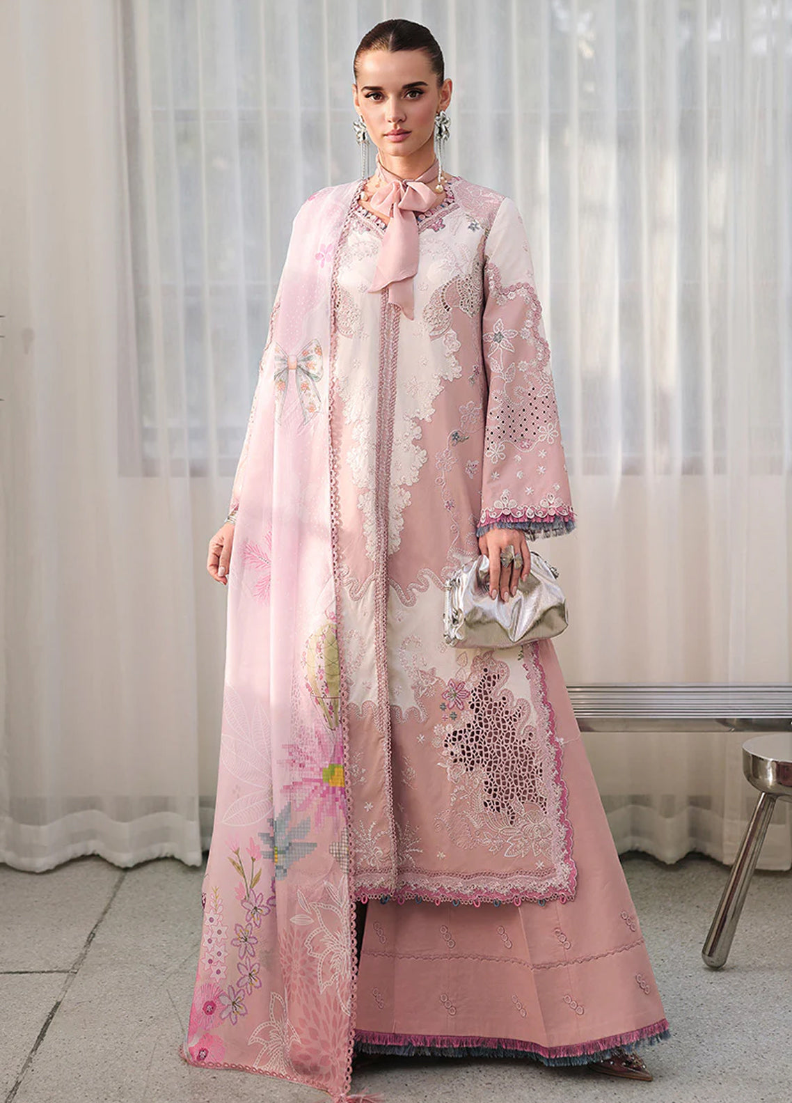 Qalamkar Luxury Chikankari Lawn 3 Piece Unstitched Suit QLM26CEE D-06 NOURA