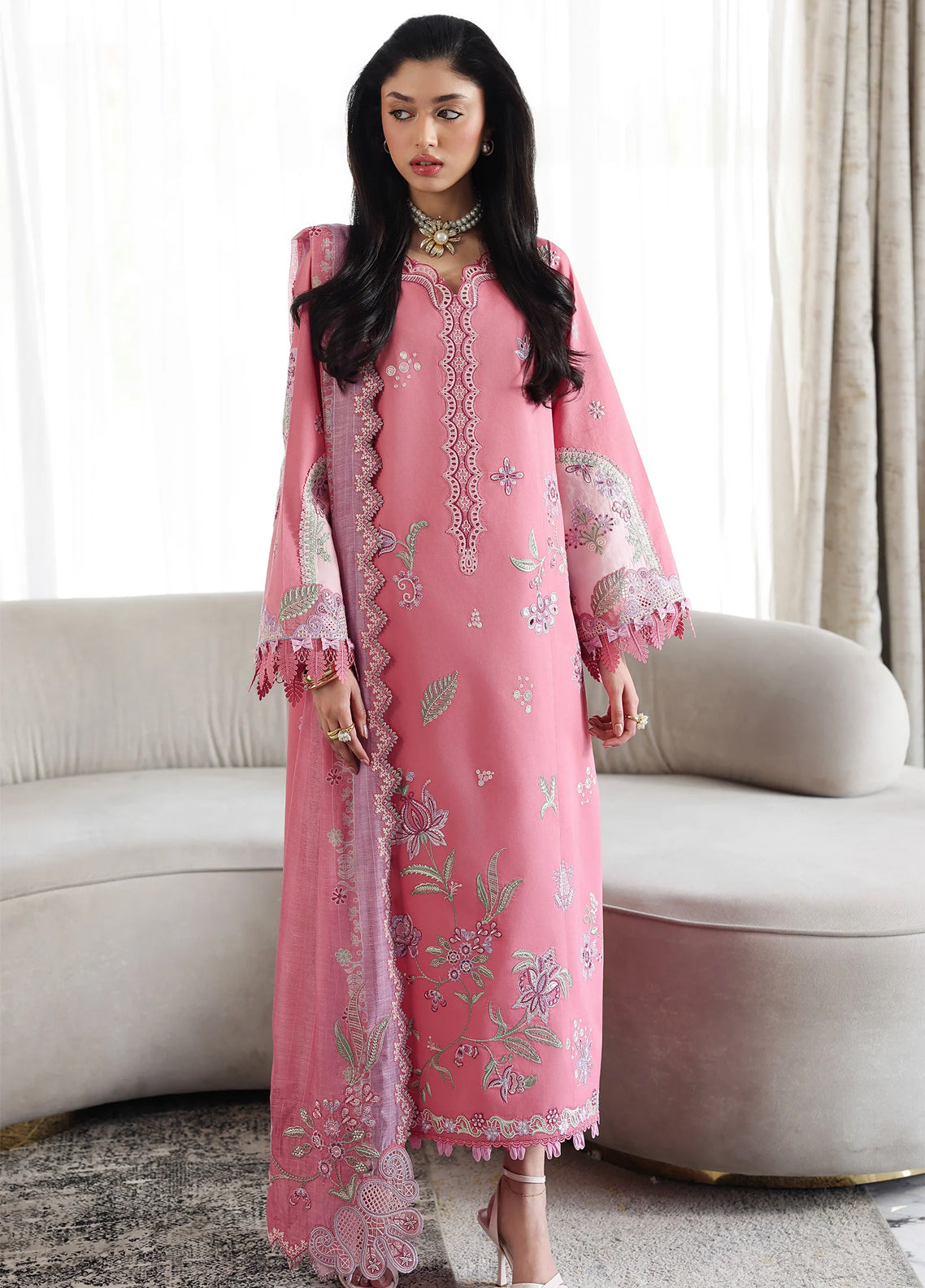 Qline By Qalamkar Embroidered Lawn 3 Piece Unstitched Suit QLM26QLL D-QKL-02 ABEER