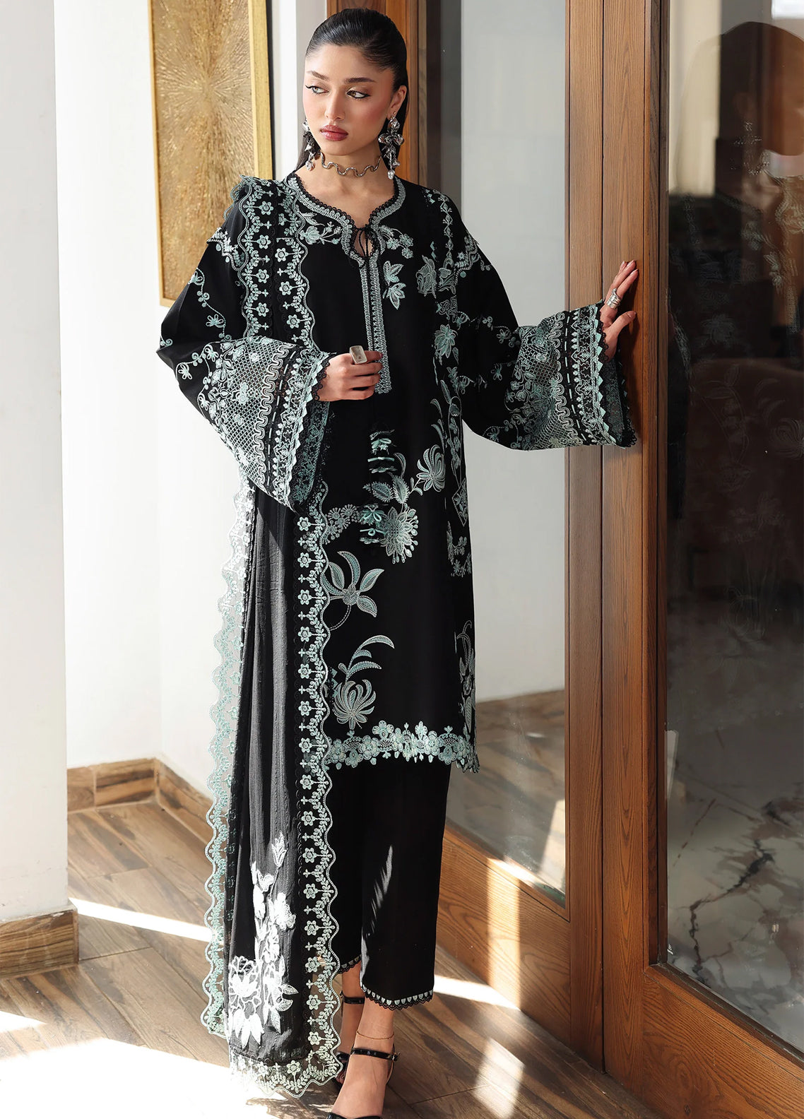 Qline By Qalamkar Embroidered Lawn 3 Piece Unstitched Suit QLM26QLL D-QKL-06 SANA