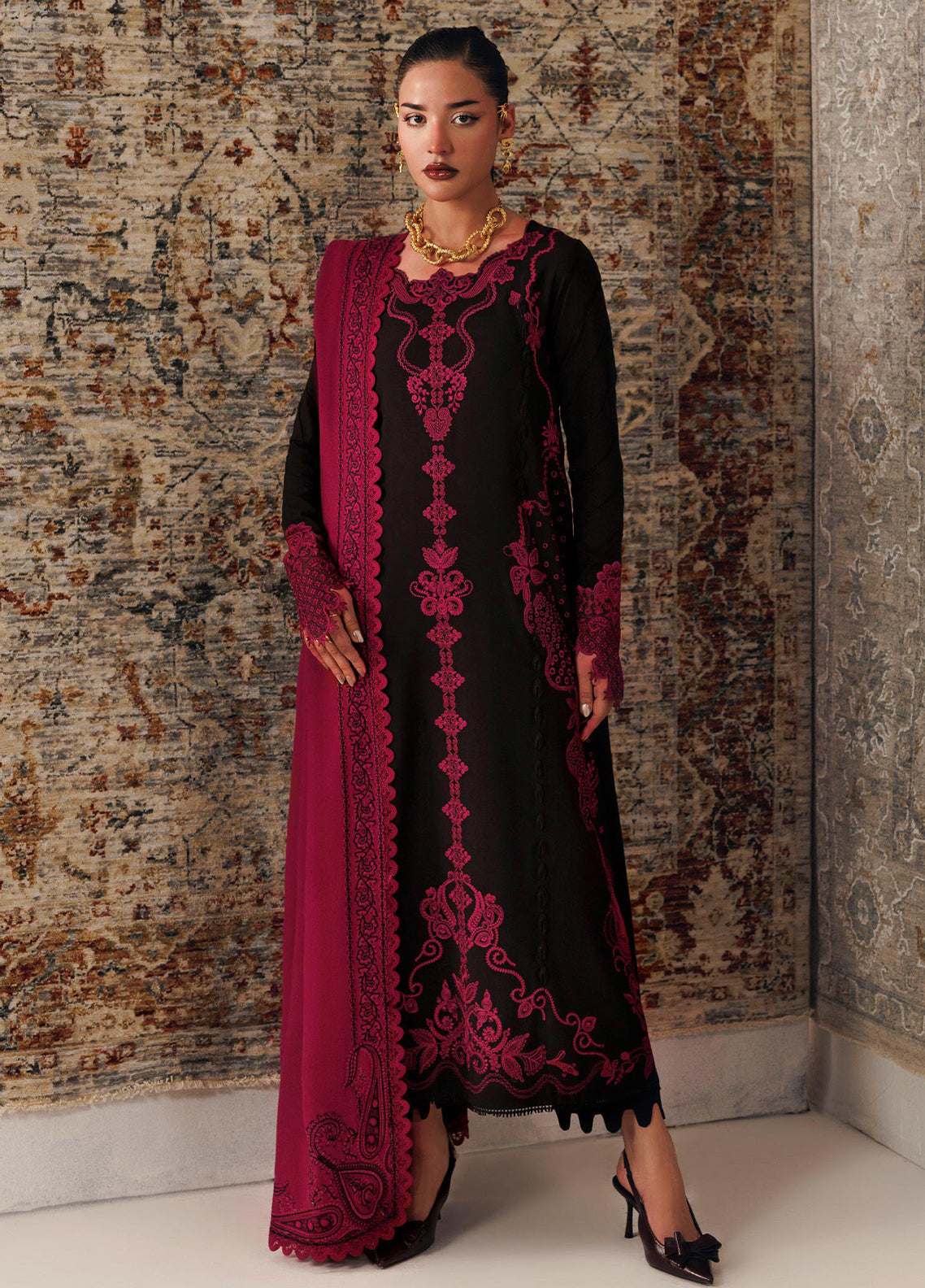 Qline By Qalamkar Embroidered Linen 3 Piece Unstitched Suit QLM26QLLN D-QLW-12 YANI