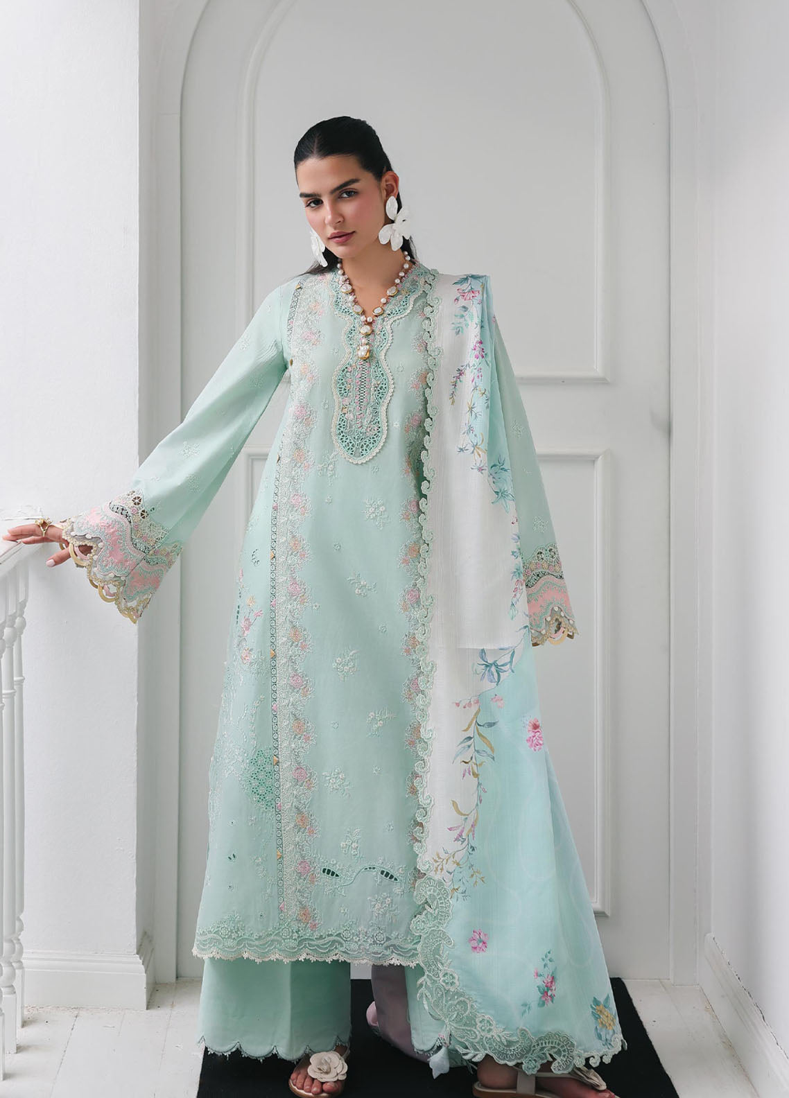 Qline by Qalamkar Embroidered Chikankari Lawn 3 Piece Unstitched Suit QLM26QL RP-05 RAHA