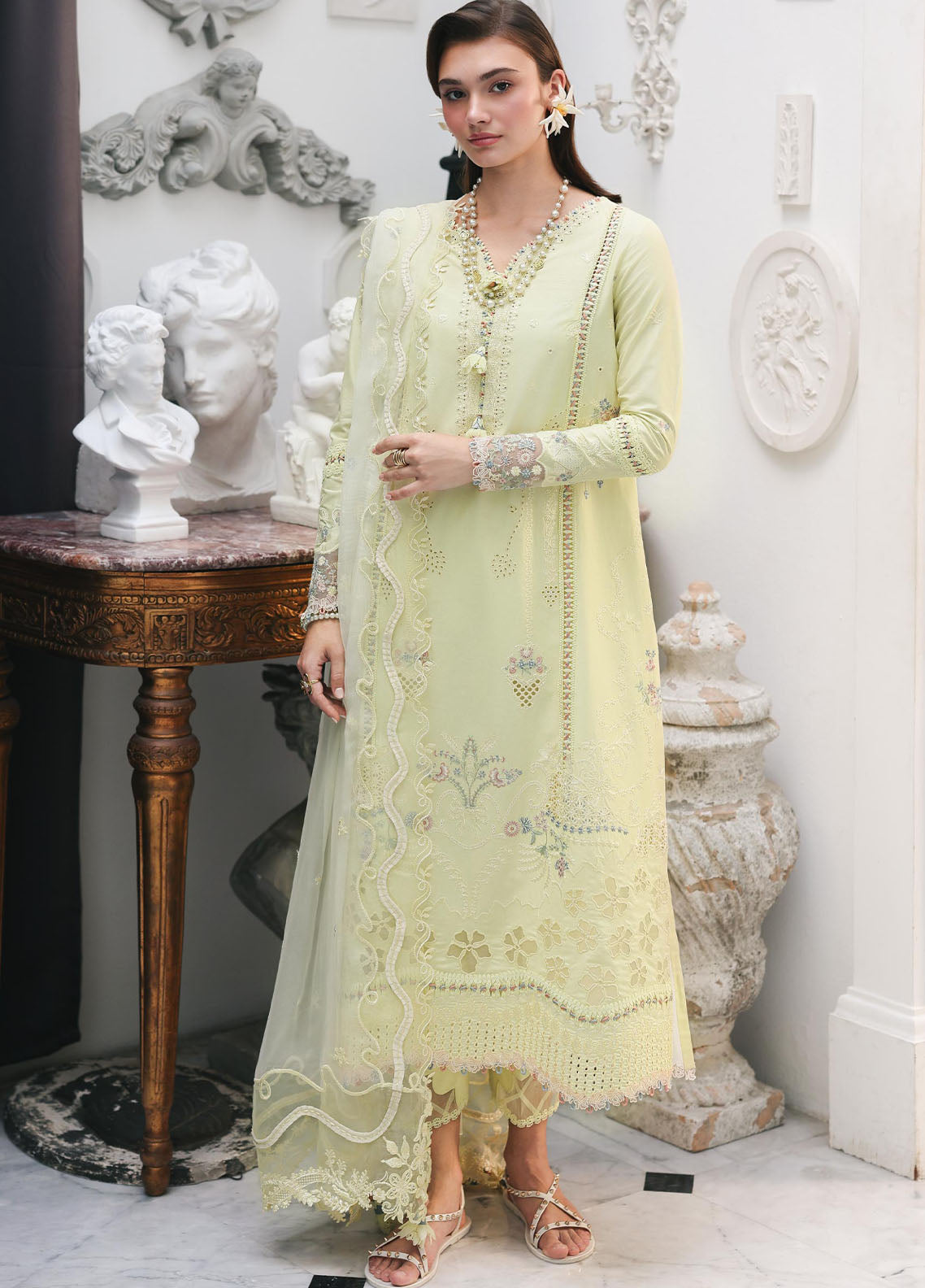 Qline by Qalamkar Embroidered Chikankari Lawn 3 Piece Unstitched Suit QLM26QL RP-13 MOONSTONE