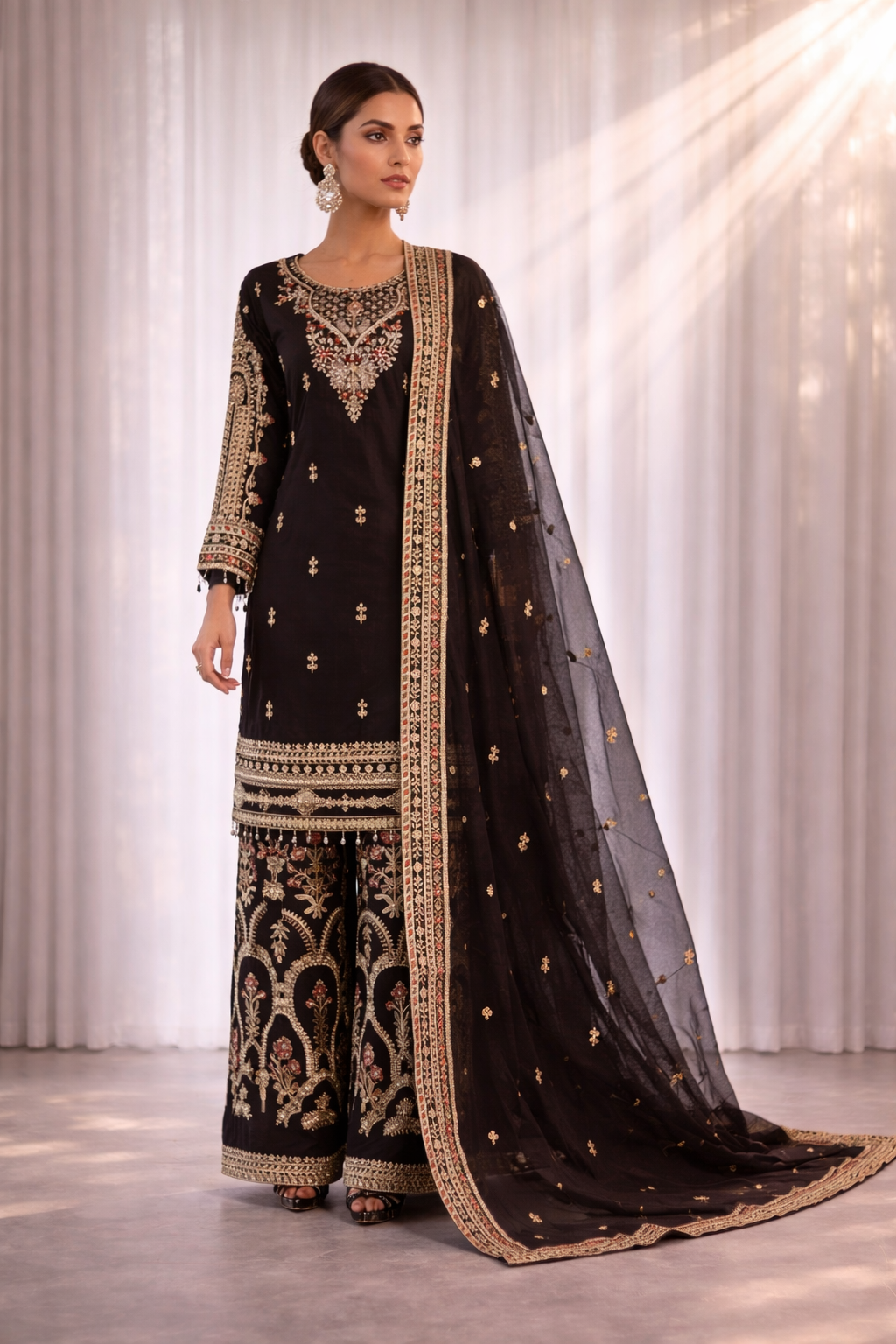 Raad Luxury Formal Embroidered Raw Silk 3 Piece Stitched Suit RD26LF RA-41 BK GULNAAR