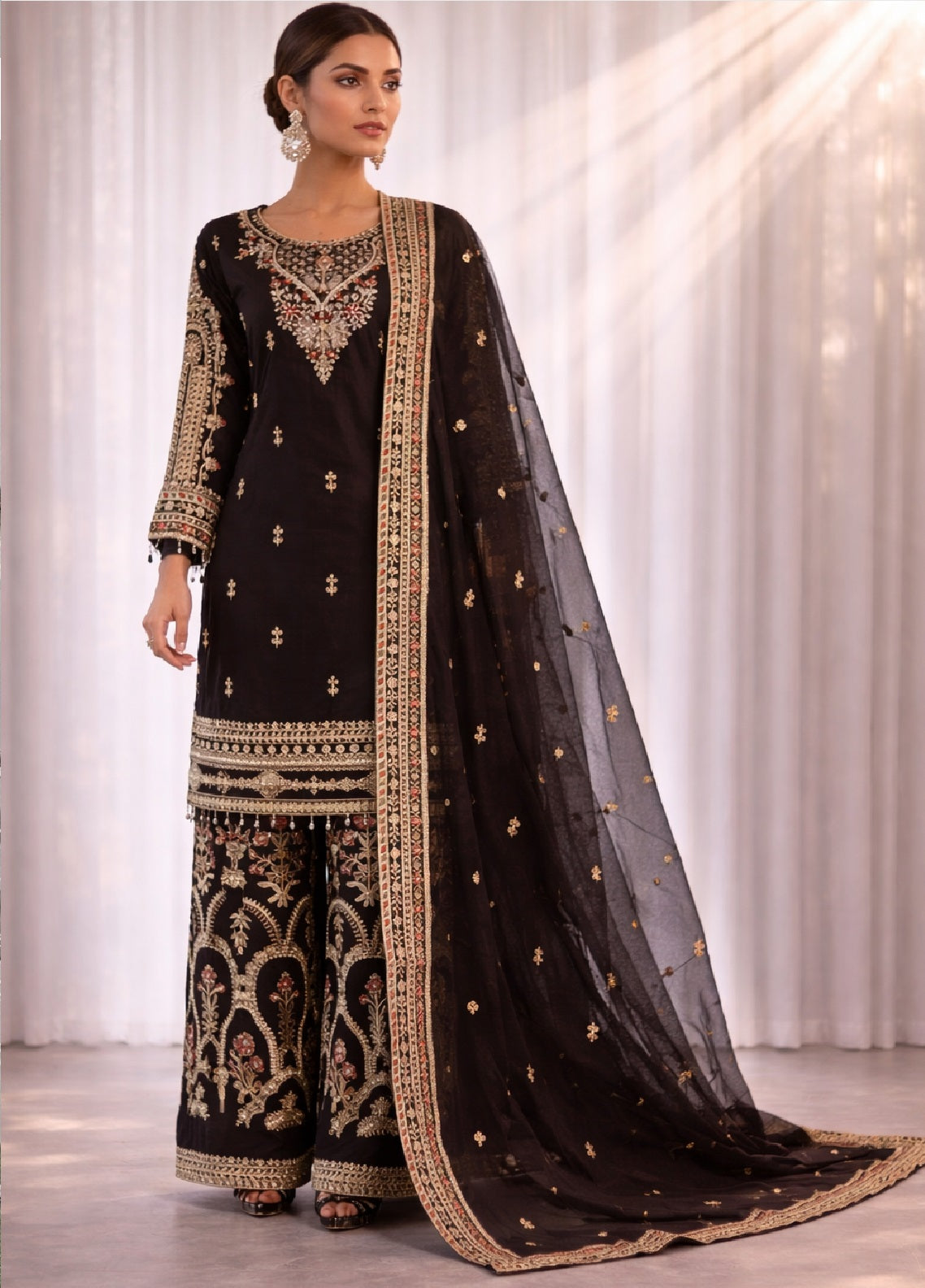 Raad Luxury Formal Embroidered Raw Silk 3 Piece Stitched Suit RD26LF RA-41 BK GULNAAR