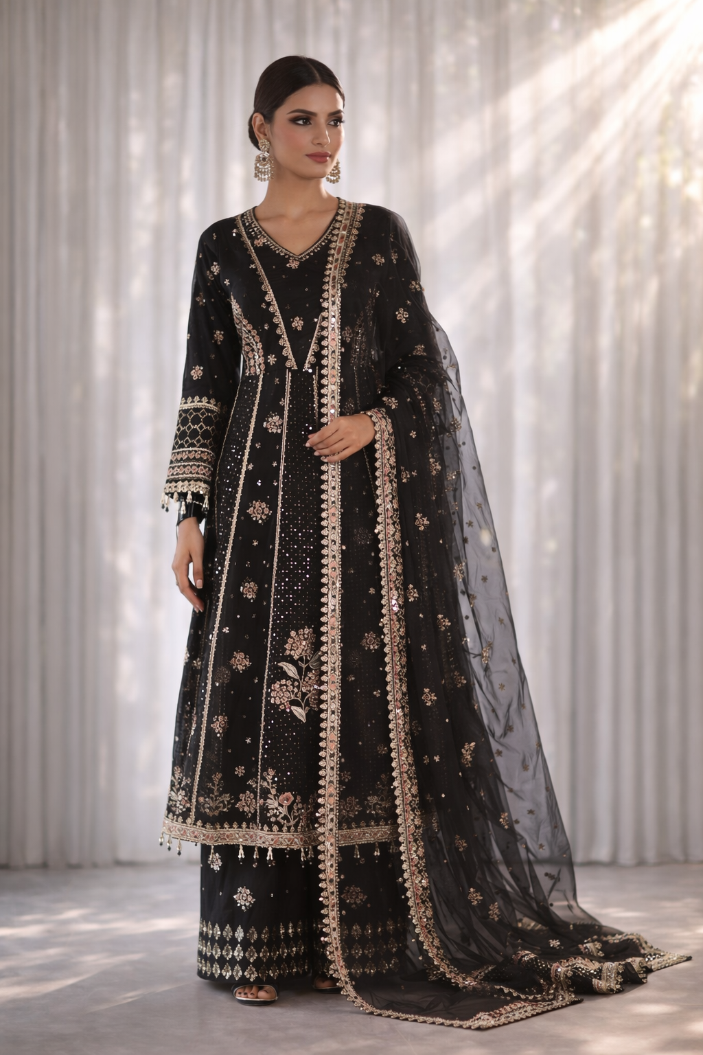 Raad Luxury Formal Embroidered Organza 3 Piece Stitched Suit RD26LF RA-47 BK
