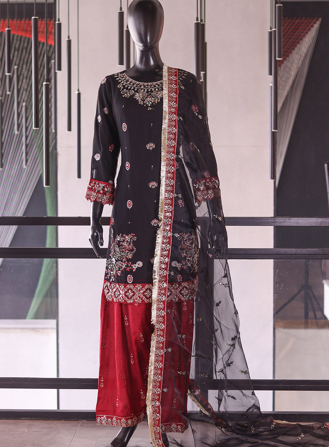 Raad Luxury Formal Embroidered Chiffon 3 Piece Stitched Suit RD26LF RA-AI-08-BK