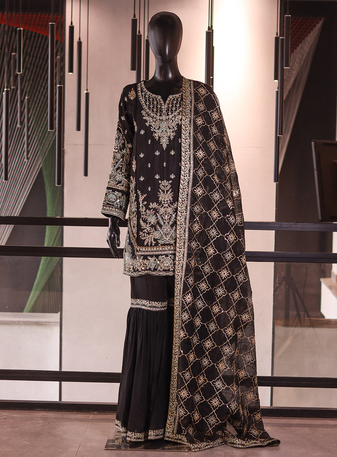 Raad Luxury Formal Embroidered Raw Silk 3 Piece Stitched Suit RD26LF RA-42-BK
