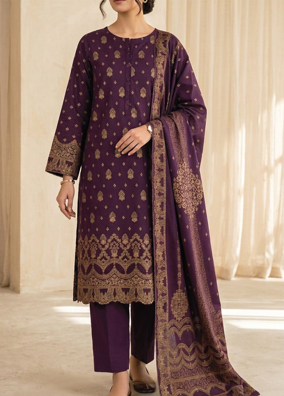 Raha By Soghat Creation Printed Jacquard Lawn 3 Piece Unstitched Suit SC26RV3 D-PJL-01