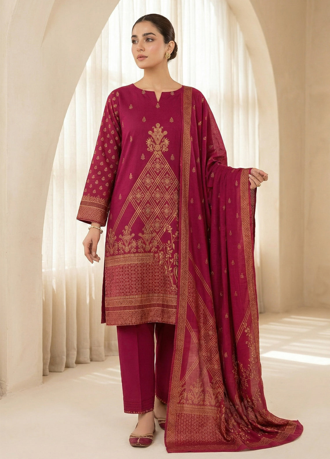 Raha By Soghat Creation Printed Jacquard Lawn 3 Piece Unstitched Suit SC26RV3 D-PJL-06