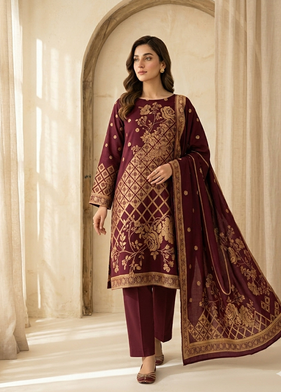 Raha By Soghat Creation Printed Jacquard Lawn 3 Piece Unstitched Suit SC26R D-02