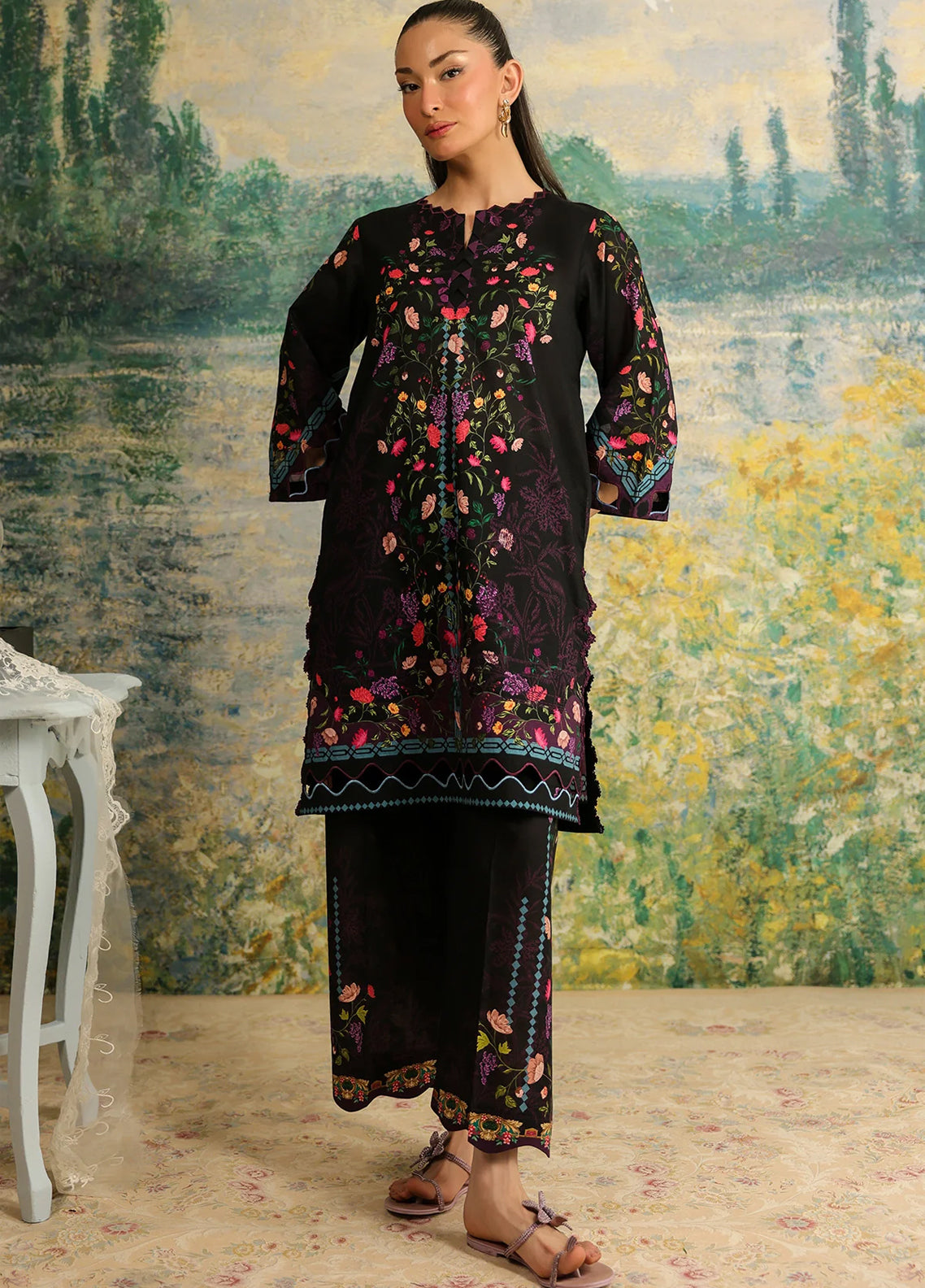 Rhea By Sahar Digital Printed Lawn 2 Piece Unstitched Shirt & Trouser S26RDPL D-25 NOIR BOTANICA