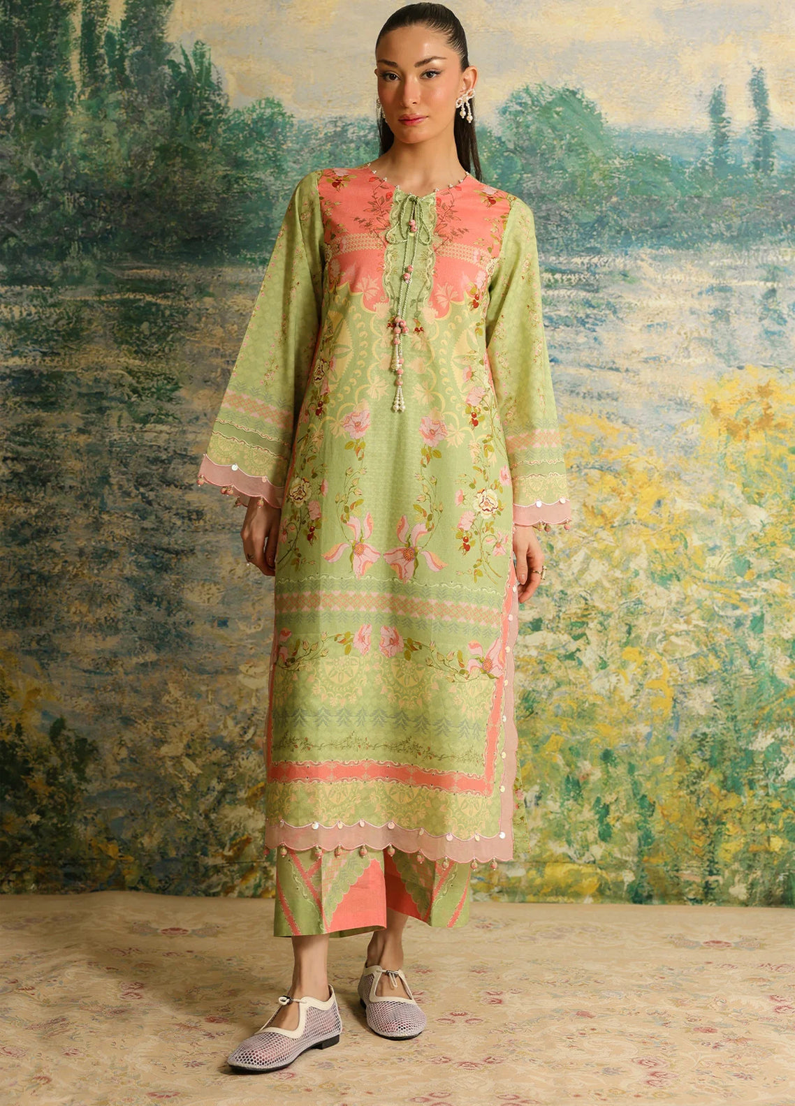 Rhea By Sahar Digital Printed Lawn 2 Piece Unstitched Shirt & Trouser S26RDPL D-28 OLIVE BLUSH