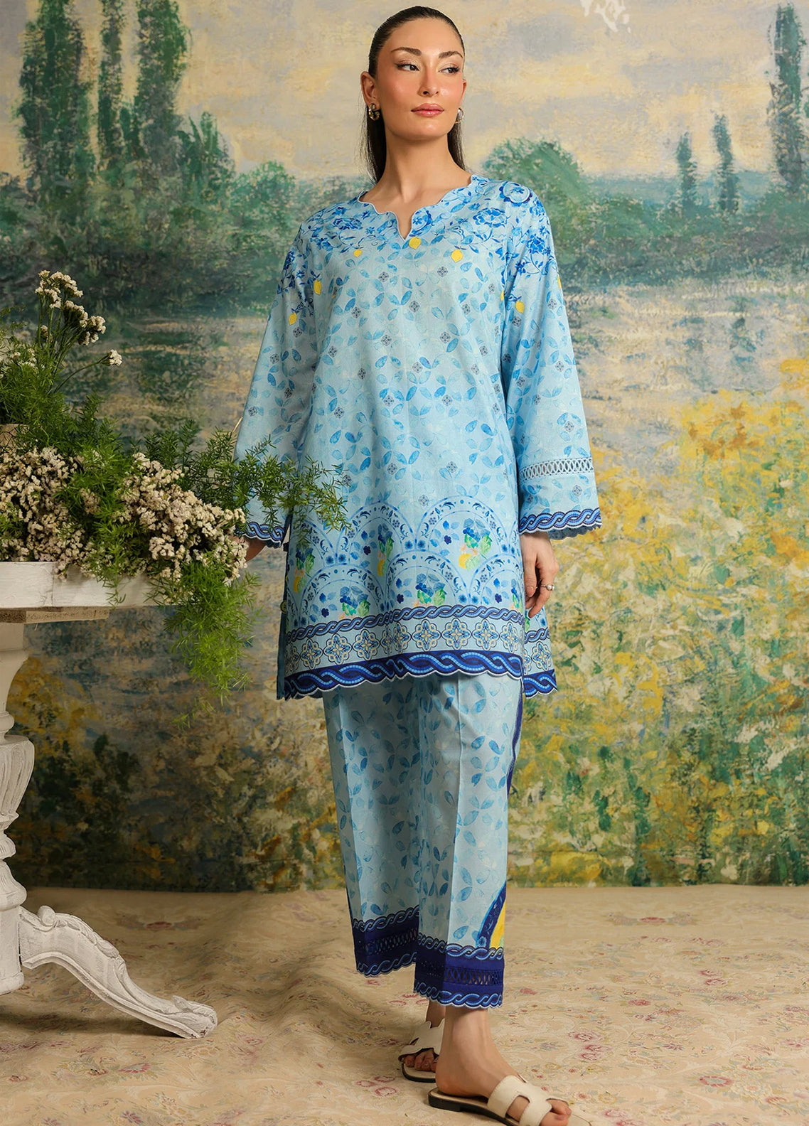 Rhea By Sahar Digital Printed Lawn 2 Piece Unstitched Shirt & Trouser S26RDPL D-30 BLUE MOSAIC