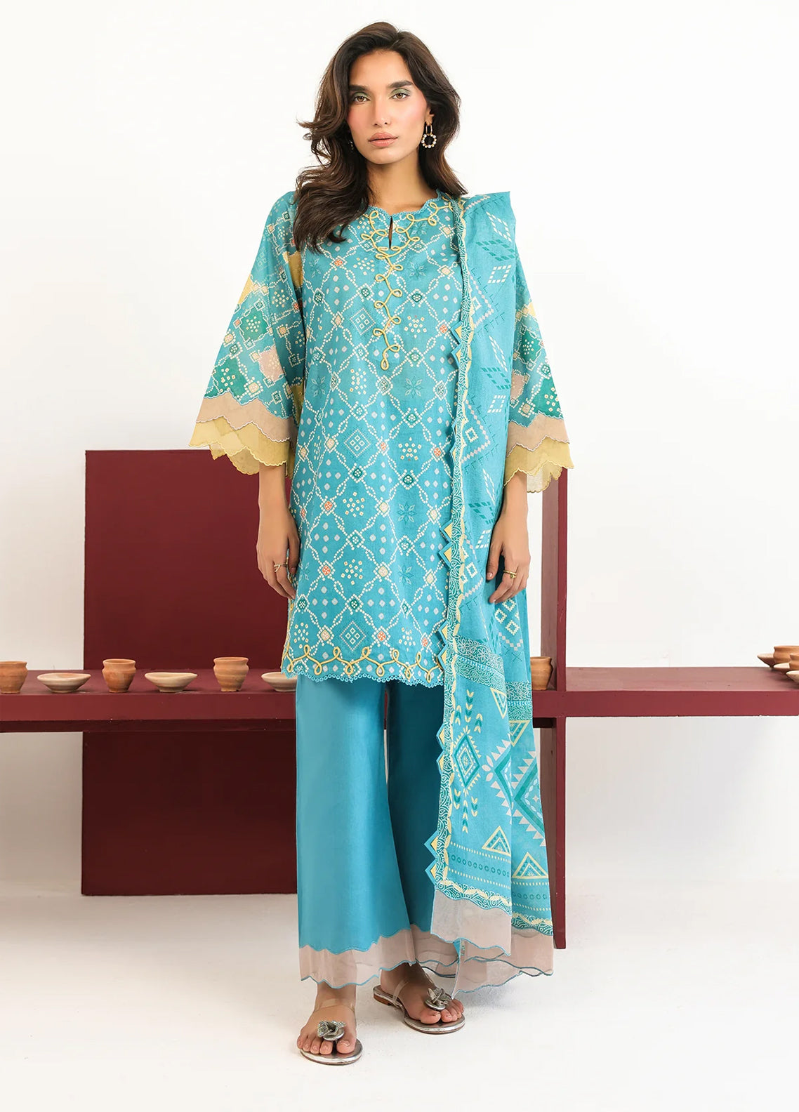 Rhea By Sahar Digital Printed Lawn 3 Piece Unstitched Suit S26RDPL D-21 AQUA GEOMETRY