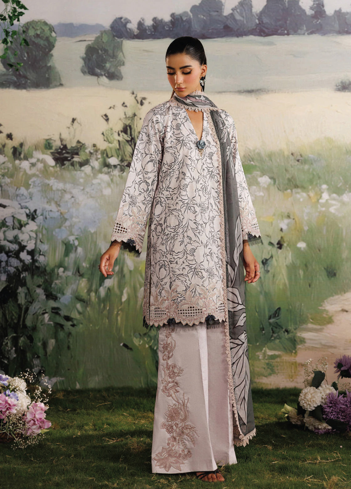 Rimjhim By Zarqash The Moonsoon Embroidered Pima Lawn 3 Piece Unstitched Suit ZQ26RTME D-ZQ001 GULMOHAR
