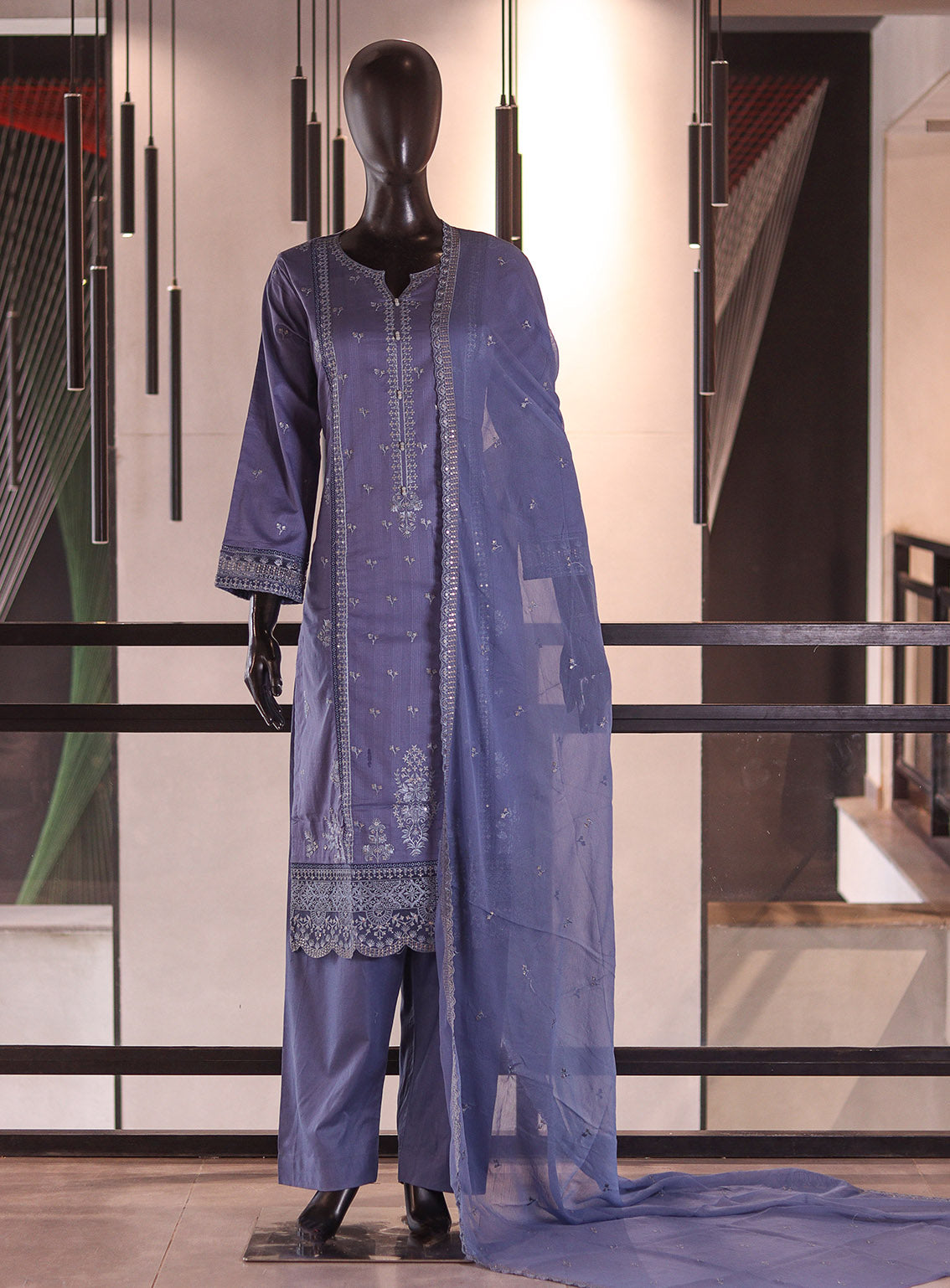 Rivaaj Embroidered Cotton 3 Piece Stitched Suit RJ26EC D-474 NEST Blue