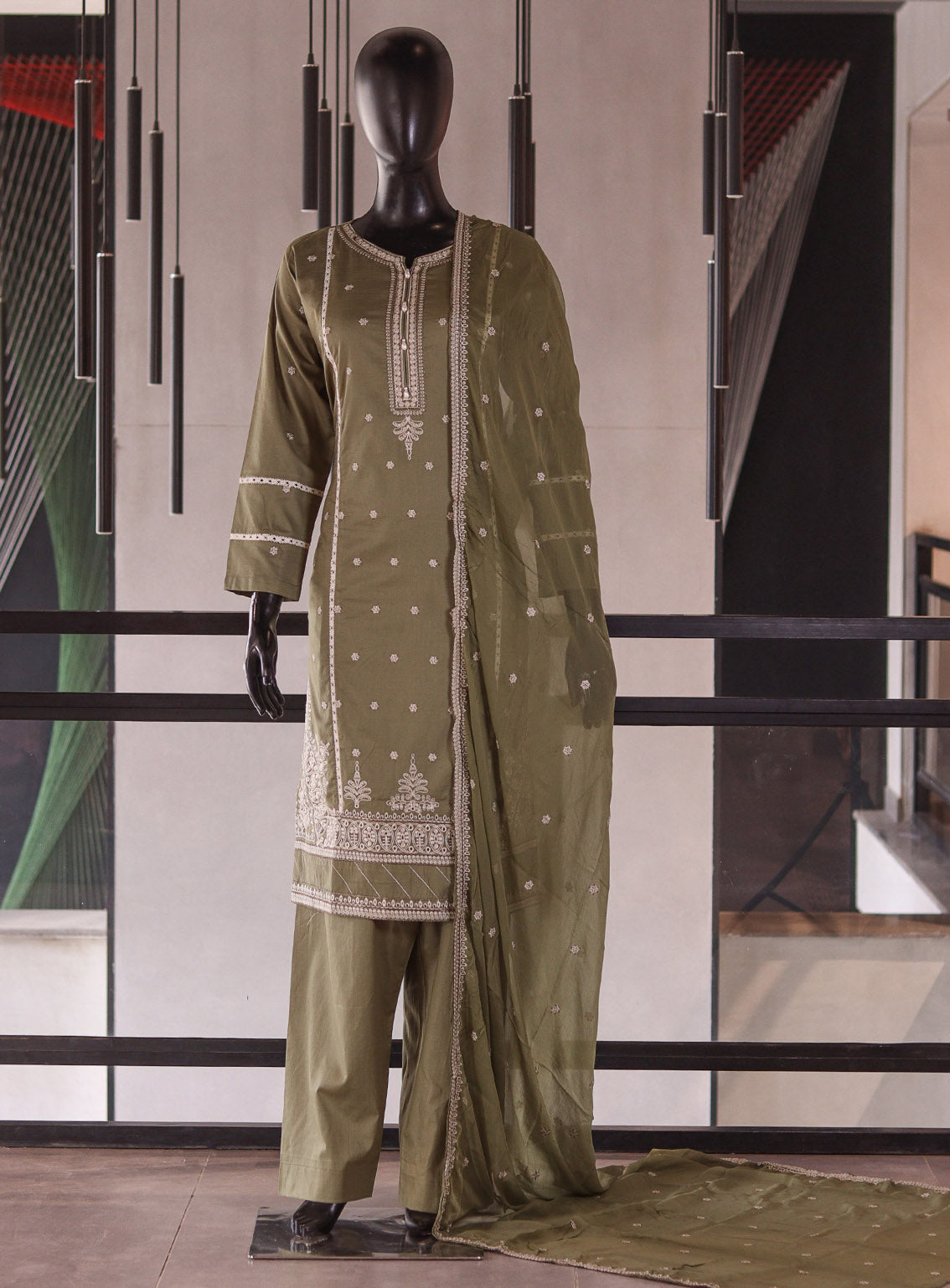 Rivaaj Embroidered Cotton 3 Piece Stitched Suit RJ26EC D-462 SPARROW Green