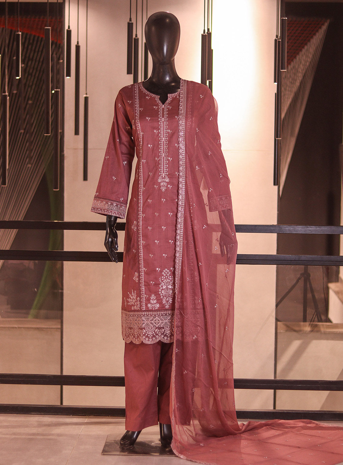 Rivaaj Embroidered Cotton 3 Piece Stitched Suit RJ26EC D-474 NEST Dark Lilac