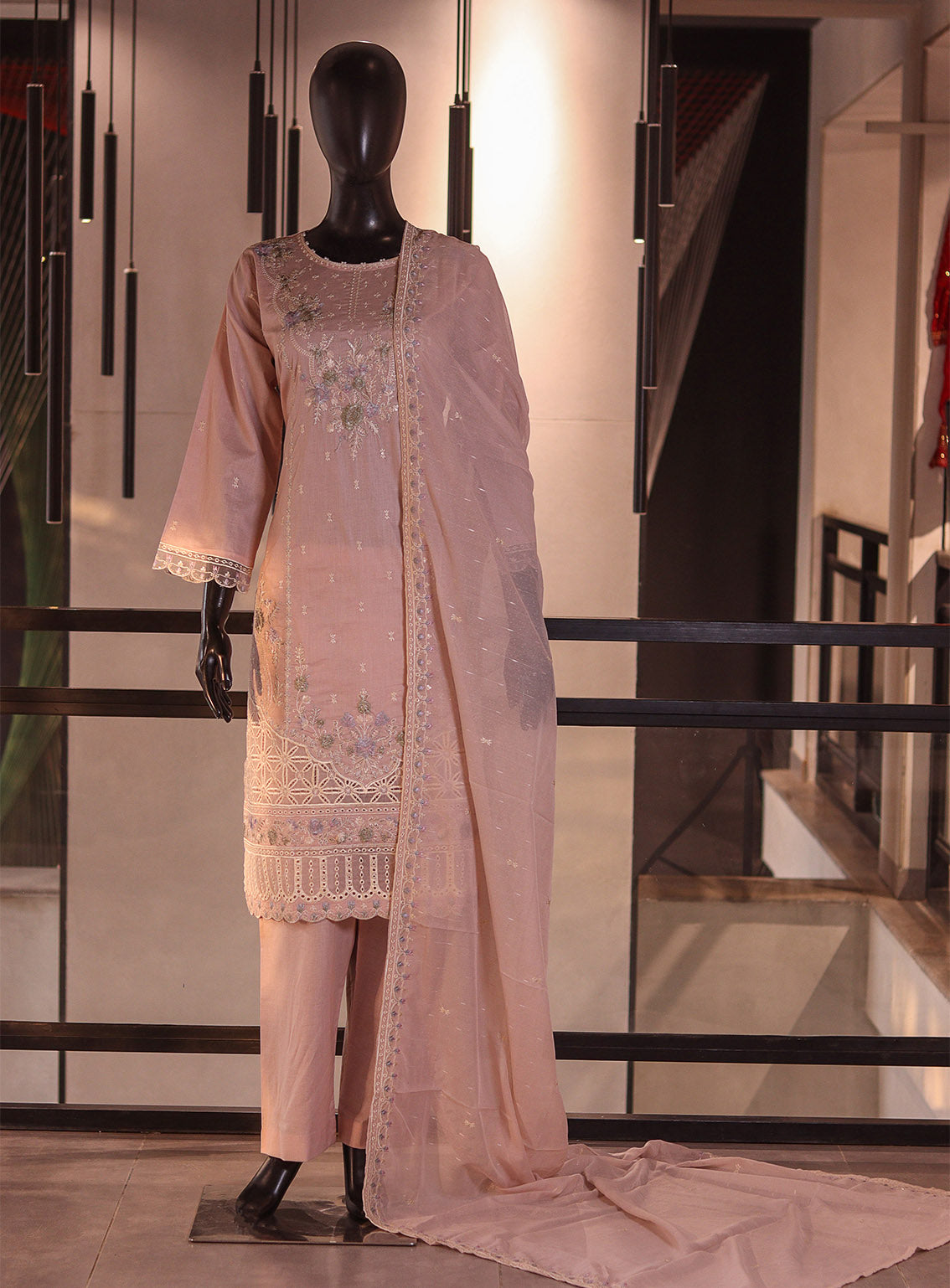 Rivaaj Embroidered Cotton 3 Piece Stitched Suit RJ26EC D-483 GUL-E-ZARI Light Pink