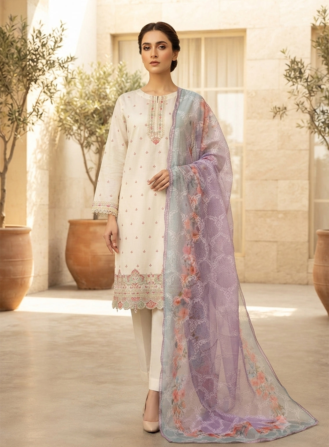 Rivaaj Embroidered Lawn 3 Piece Stitched Suit RJ26EP D-SC476-WH