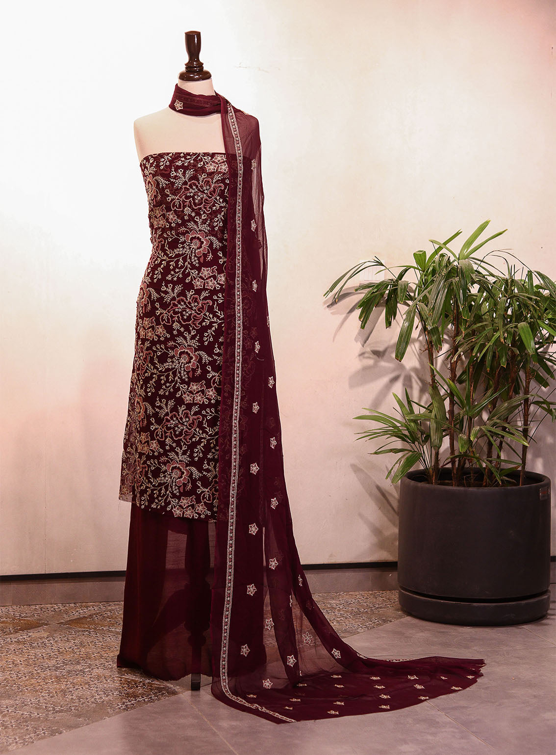 Royal Fashion Embroidered Chiffon Suits Unstitched 2 Piece - RF25EE 158 DARK PURPLE