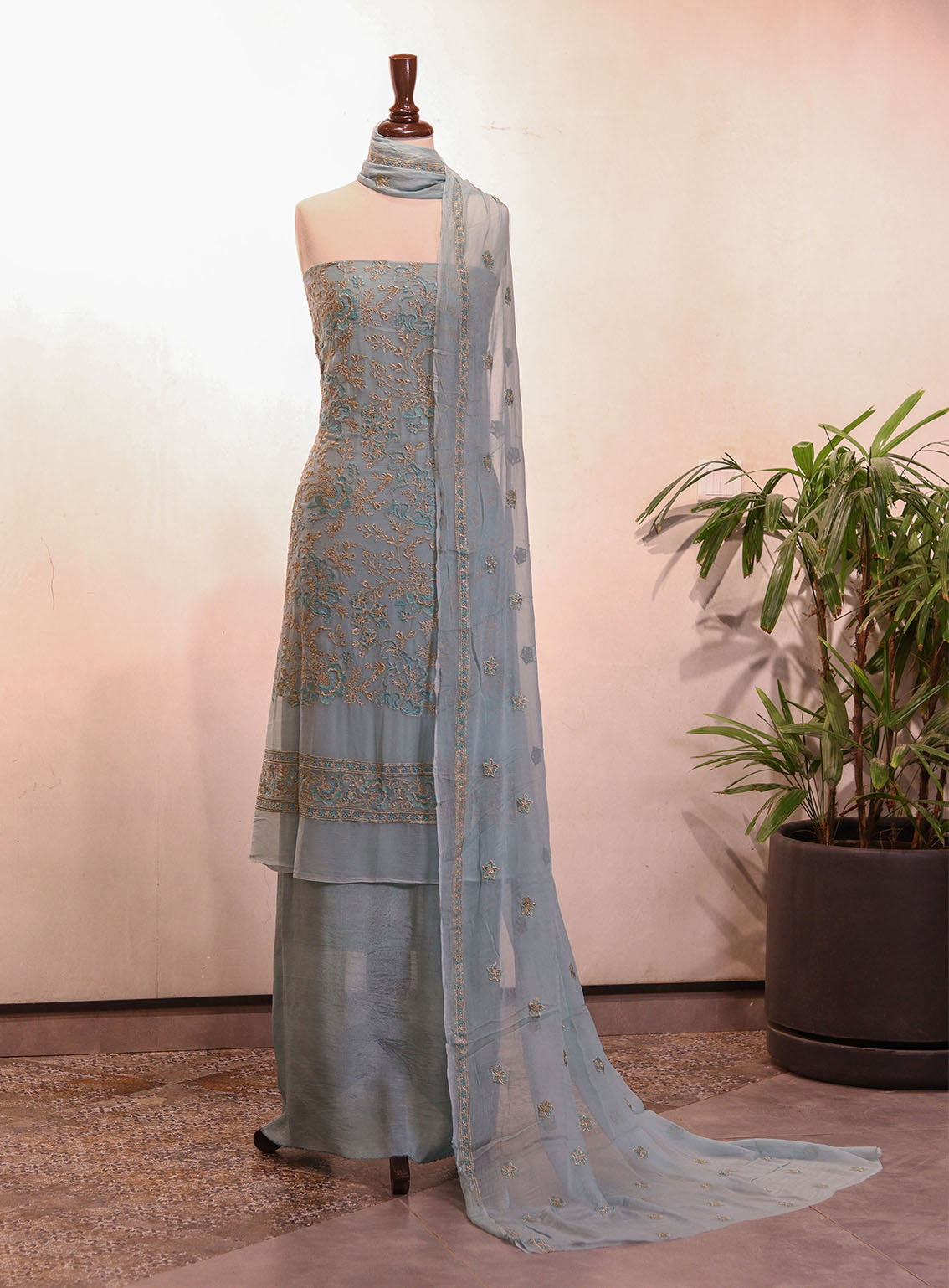 Royal Fashion Embroidered Chiffon Suits Unstitched 2 Piece - RF25EE 158 SKY BLUE