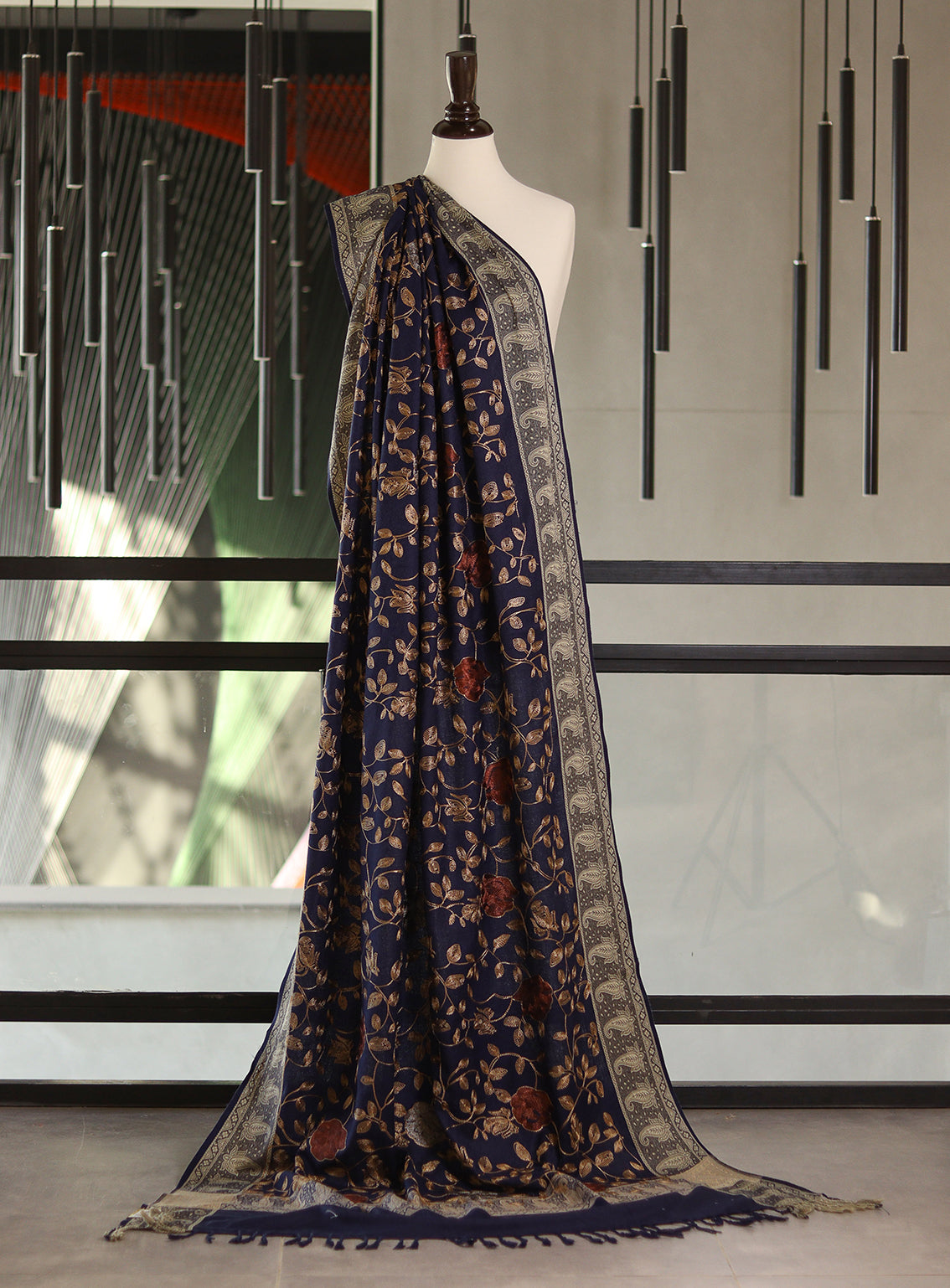 Royal Fashion Embroidered Woolen Shawls - RF24SH A6JB-01 Royal Blue