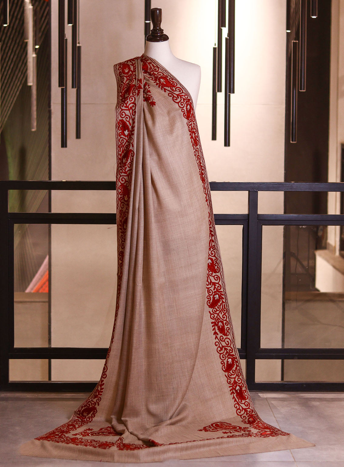 Royal Fashion Embroidered Woolen Shawls - RF25SH 0106A038 Beige