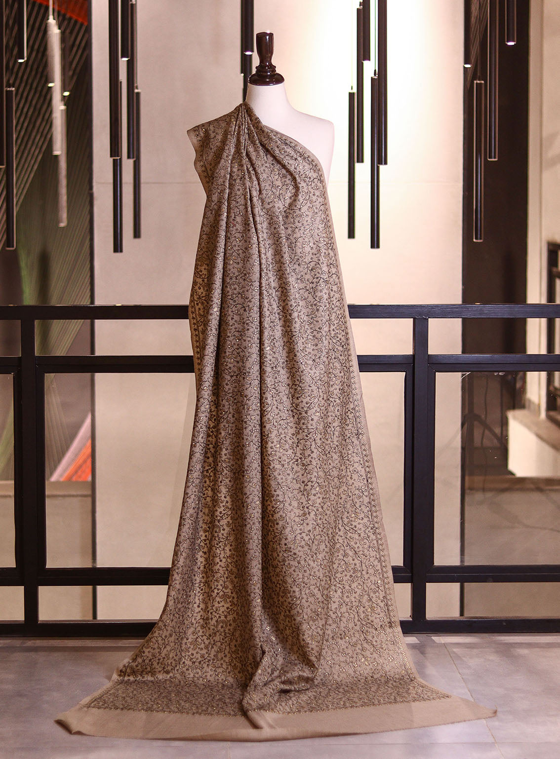 Royal Fashion Embroidered Woolen Shawls - RF25SH 0166A100 Beige