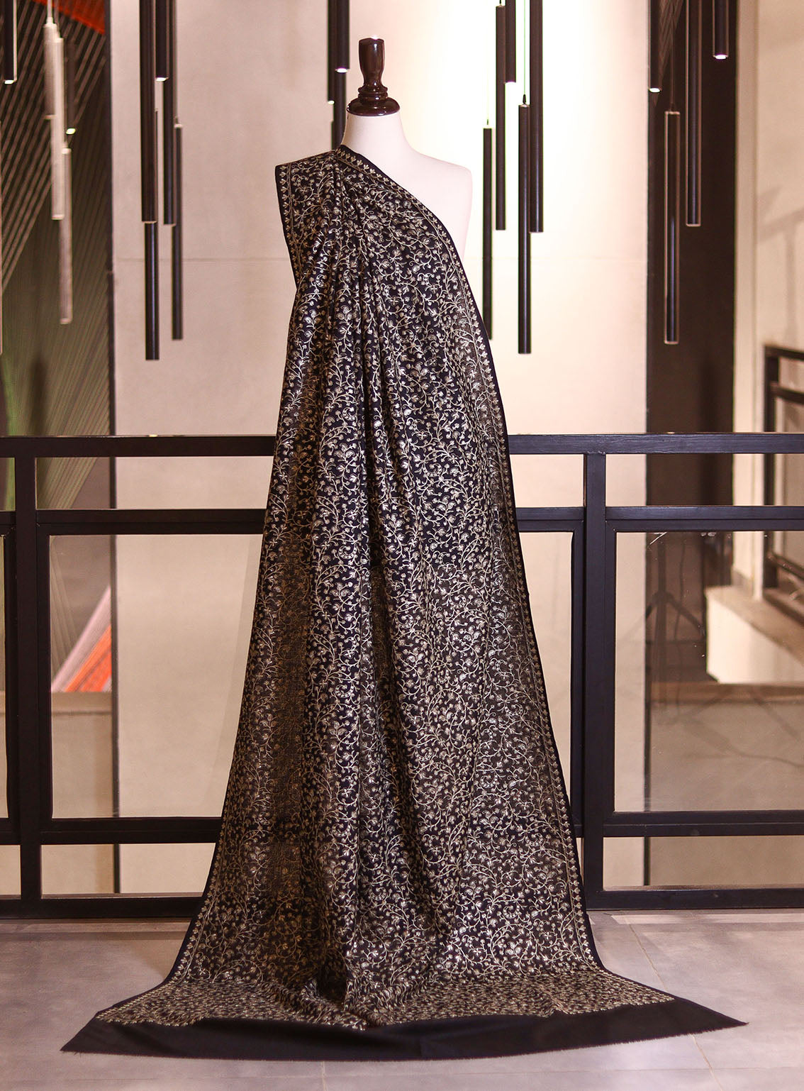 Royal Fashion Embroidered Woolen Shawls - RF25SH 0166A100 Black