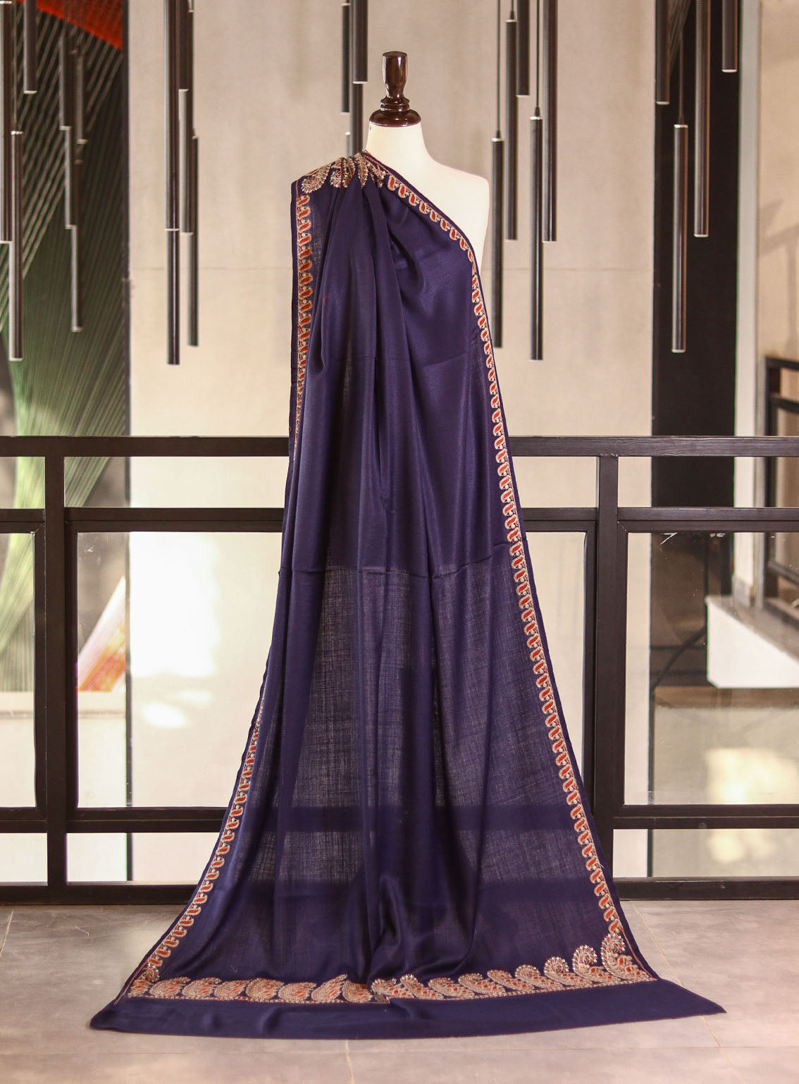 Royal Fashion Embroidered Woolen Shawls - RF25SH 0176A028 Blue