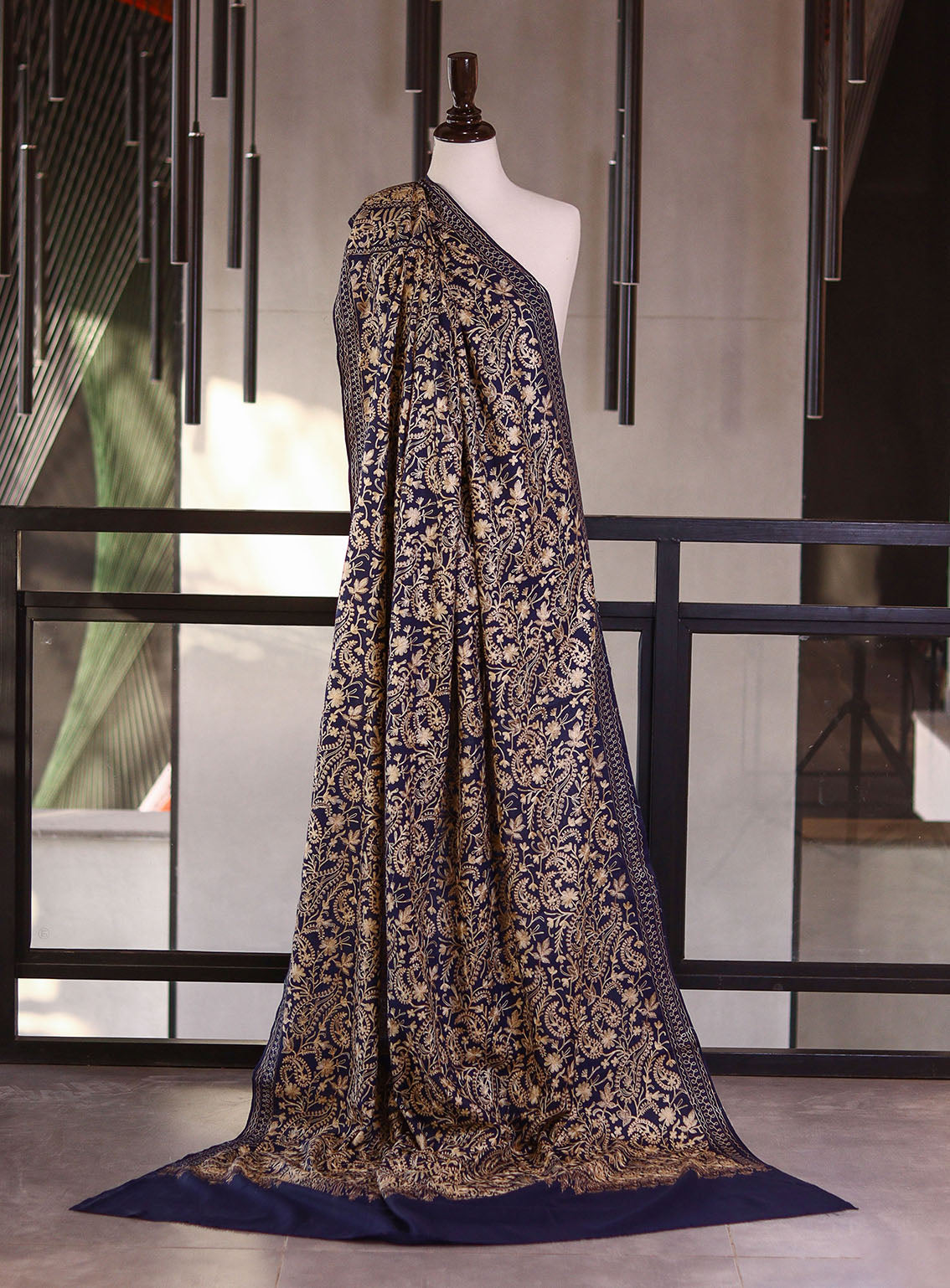 Royal Fashion Embroidered Woolen Shawls - RF25SH 046A020 Blue