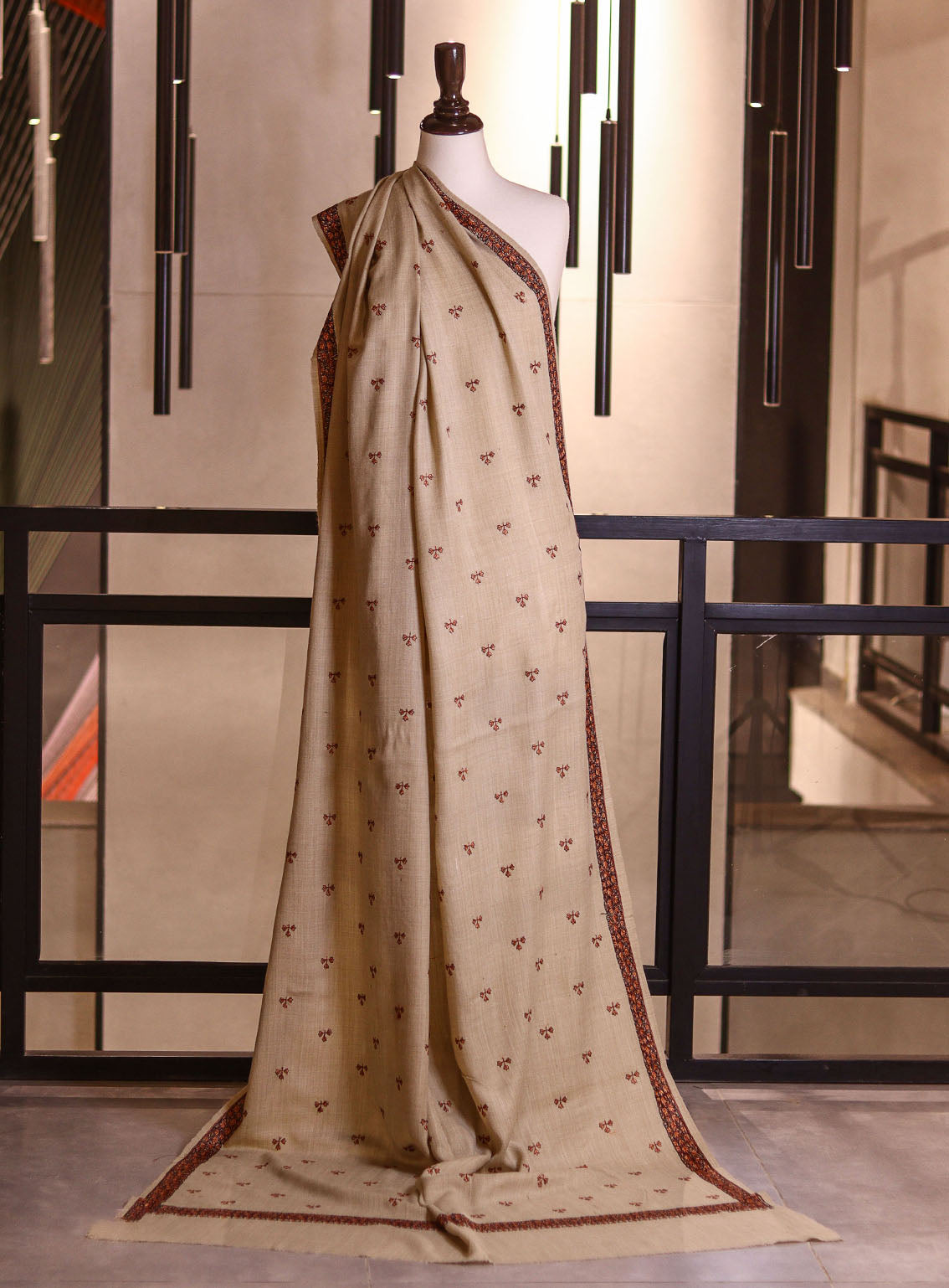 Royal Fashion Embroidered Woolen Shawls - RF25SH 1624-4B06 Light Fawn