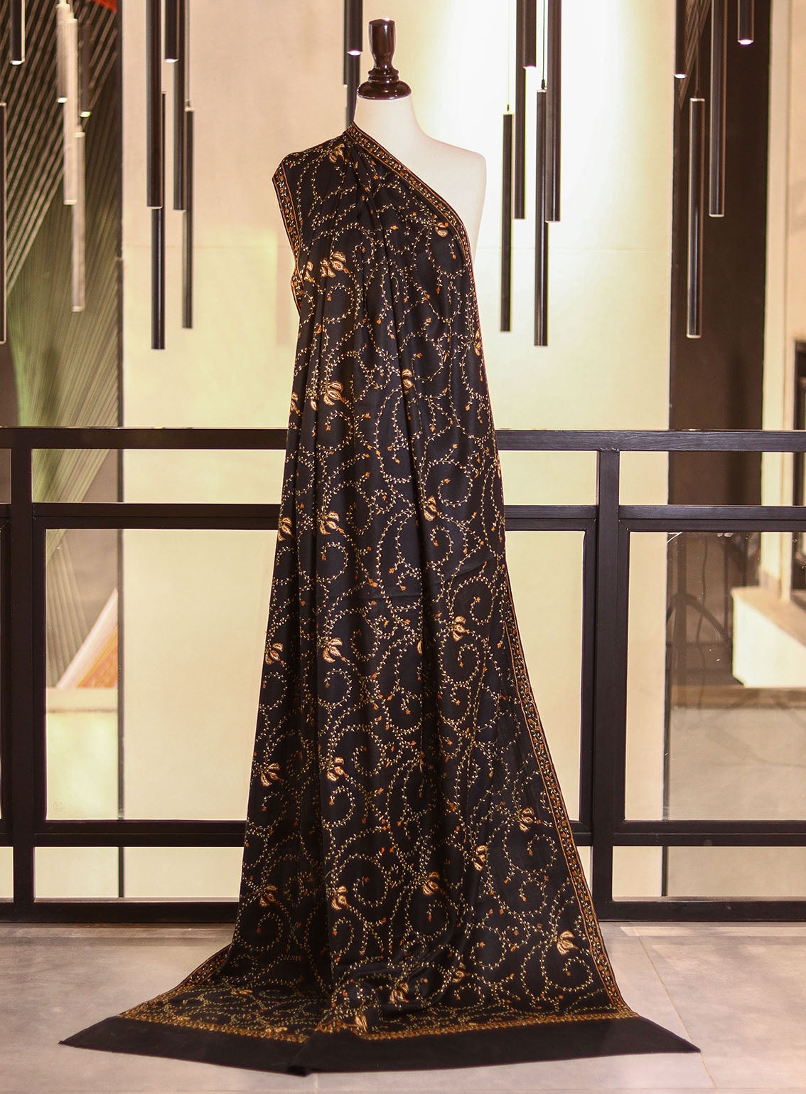 Royal Fashion Embroidered Woolen Shawls - RF25SH 5425S01 Black