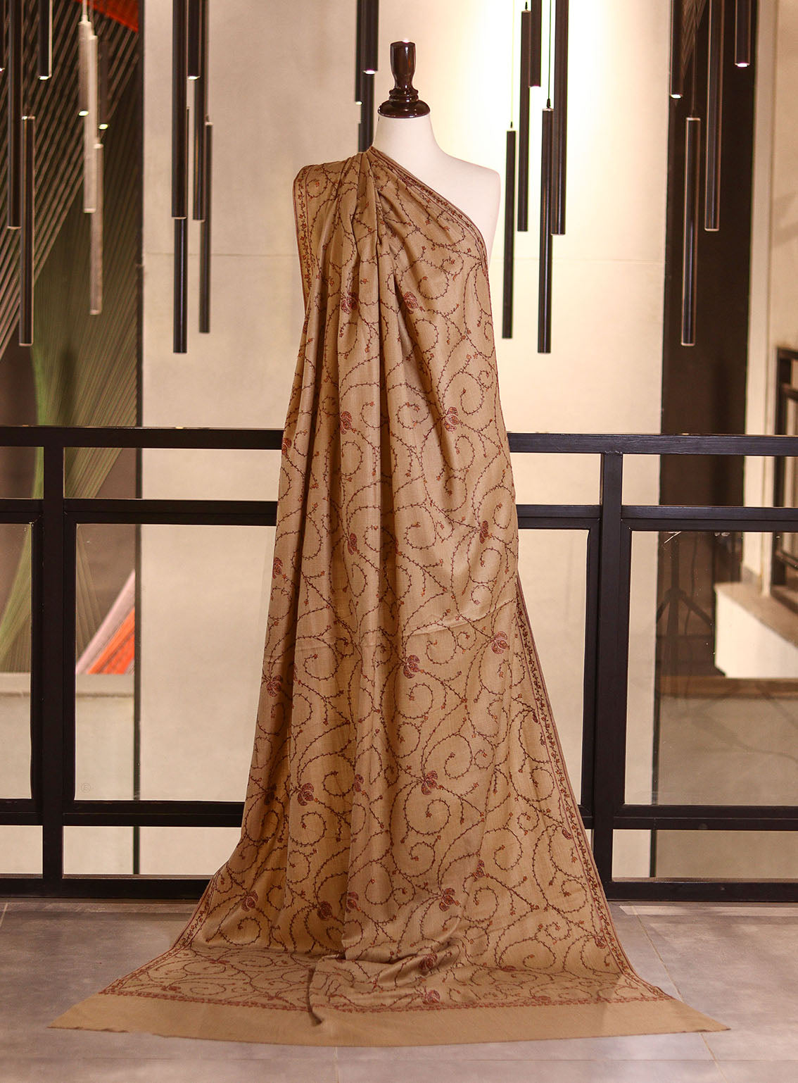 Royal Fashion Embroidered Woolen Shawls - RF25SH 5425S01 Fawn