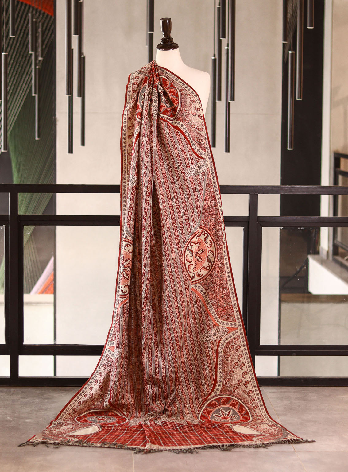 Royal Fashion Embroidered Woolen Shawls - RF25SH A6J063 Maroon & Fawn