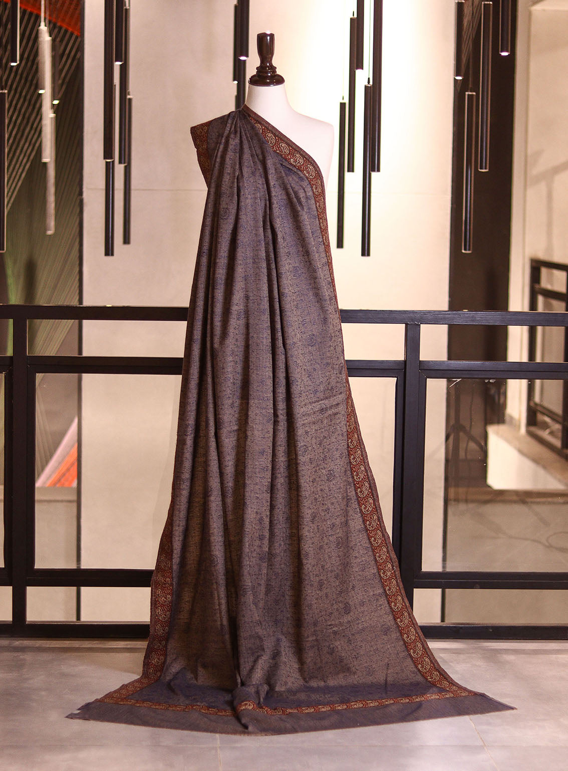 Royal Fashion Embroidered Woolen Shawls - RF25SH A6J22-B01 Gray