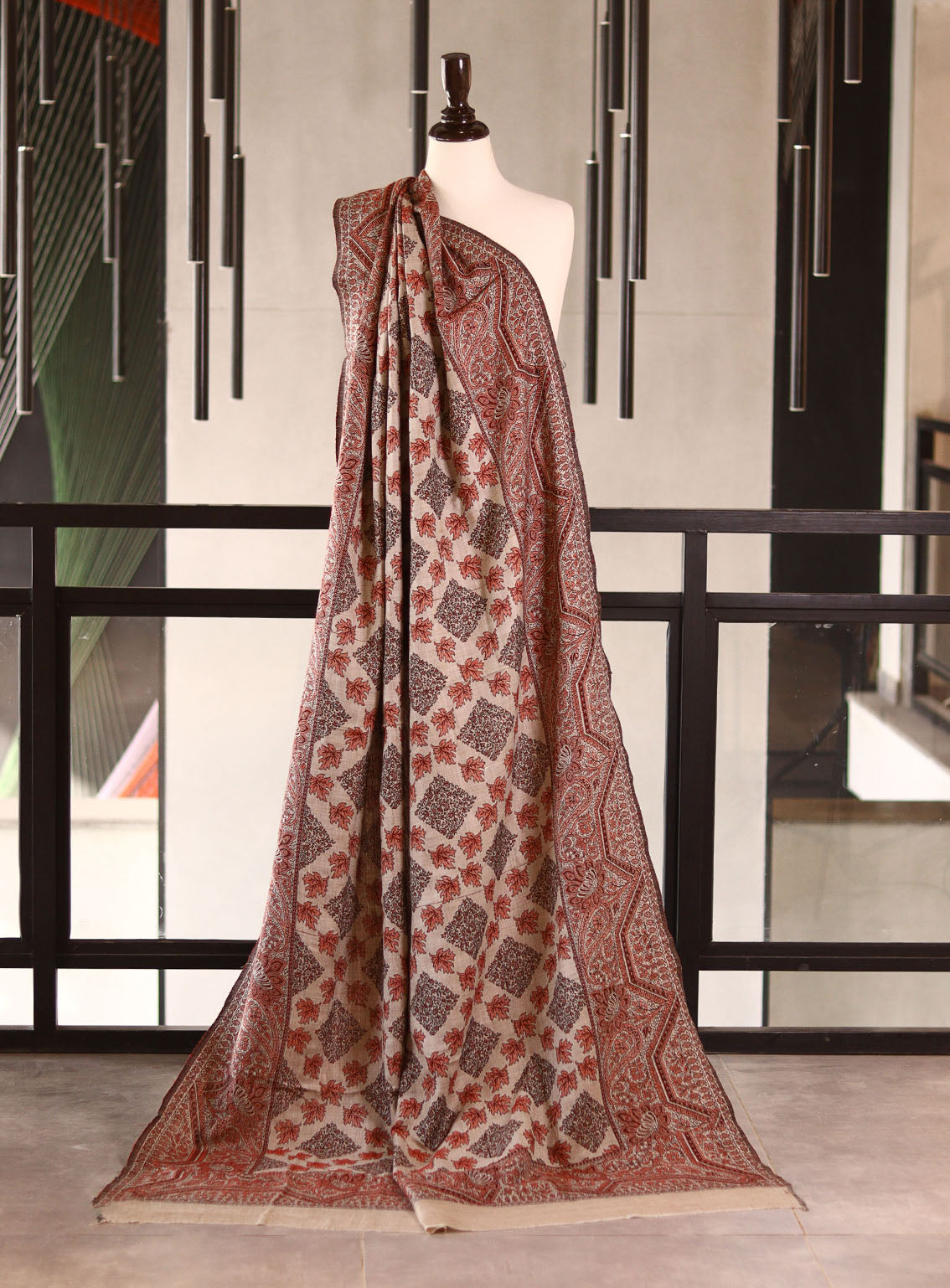Royal Fashion Embroidered Woolen Shawls - RF25SH A6TLC005 Rust