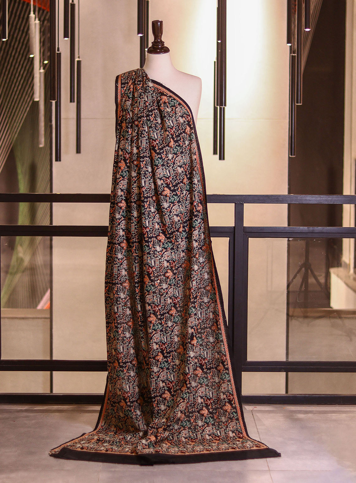 Royal Fashion Embroidered Woolen Shawls - RF25SH I623-J01 Black & Multi