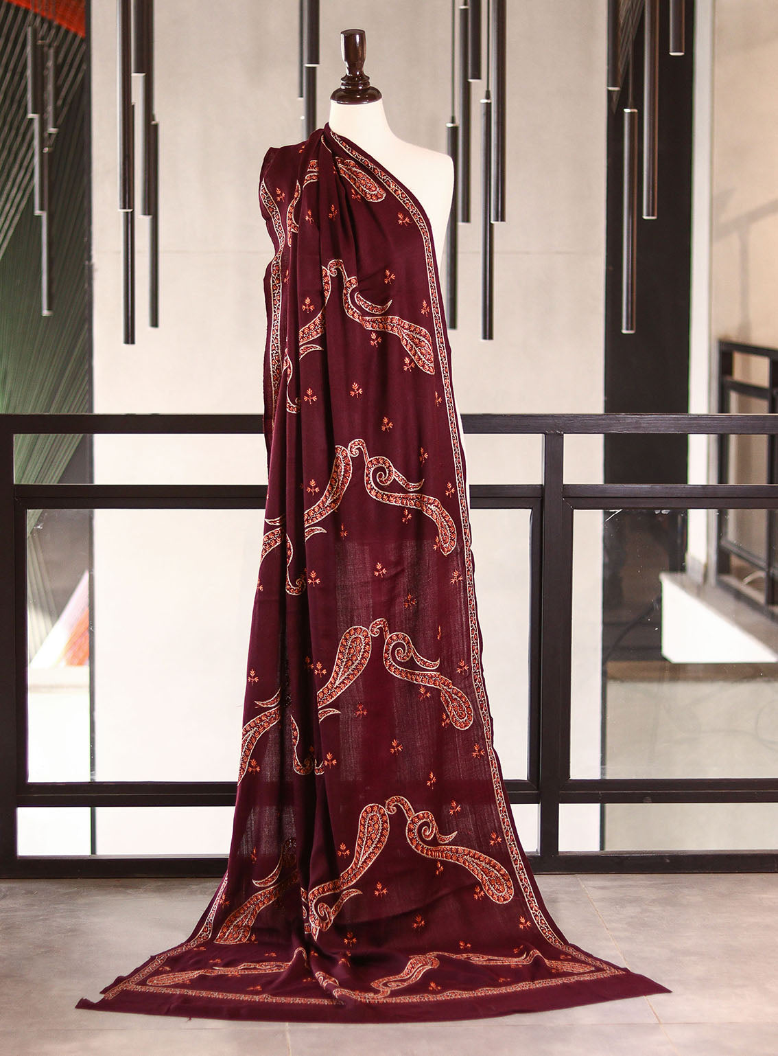 Royal Fashion Embroidered Woolen Shawls - RF25SH I624-BJ02 Dark Purple