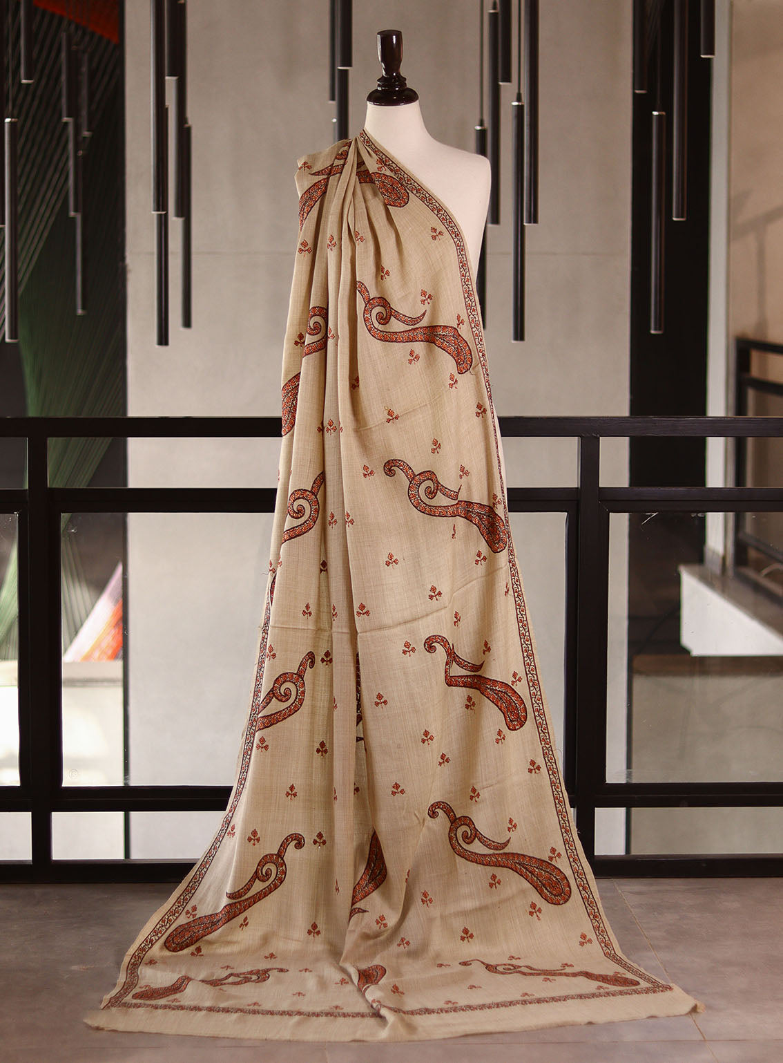 Royal Fashion Embroidered Woolen Shawls - RF25SH I624-BJ02 Fawn