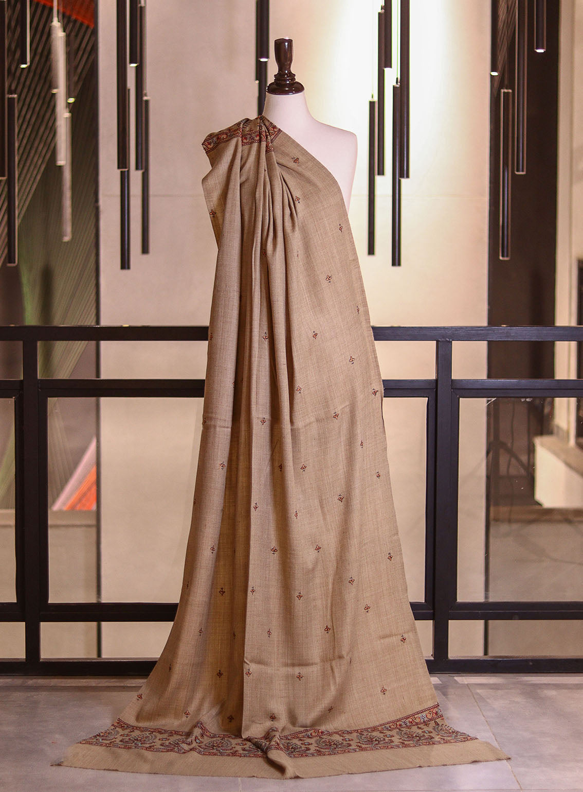 Royal Fashion Embroidered Woolen Shawls - RF25SH I624-P06 Dark Beige