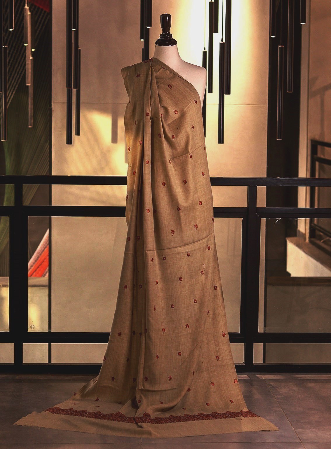 Royal Fashion Embroidered Woolen Shawls - RF25SH I624-XP07 Light Brown