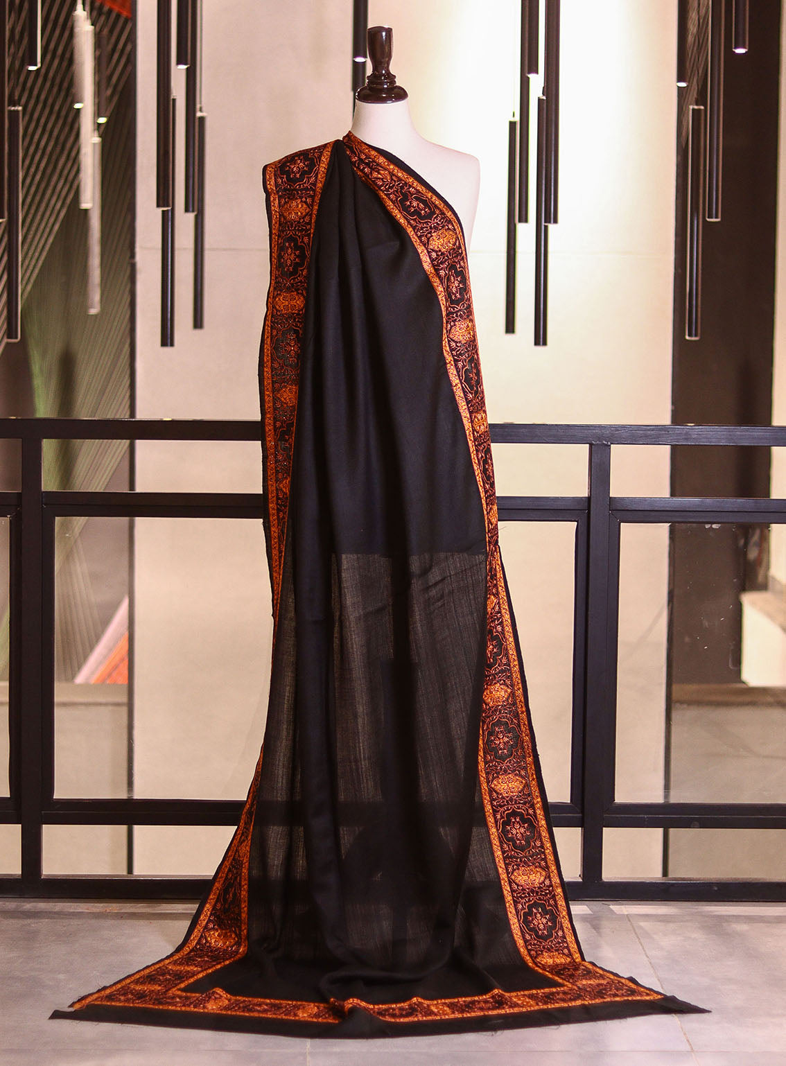 Royal Fashion Embroidered Woolen Shawls - RF25SH I625-4XB01 Black