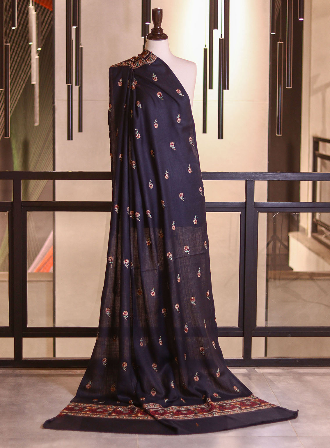 Royal Fashion Embroidered Woolen Shawls - RF25SH I625-P02 Dark Blue